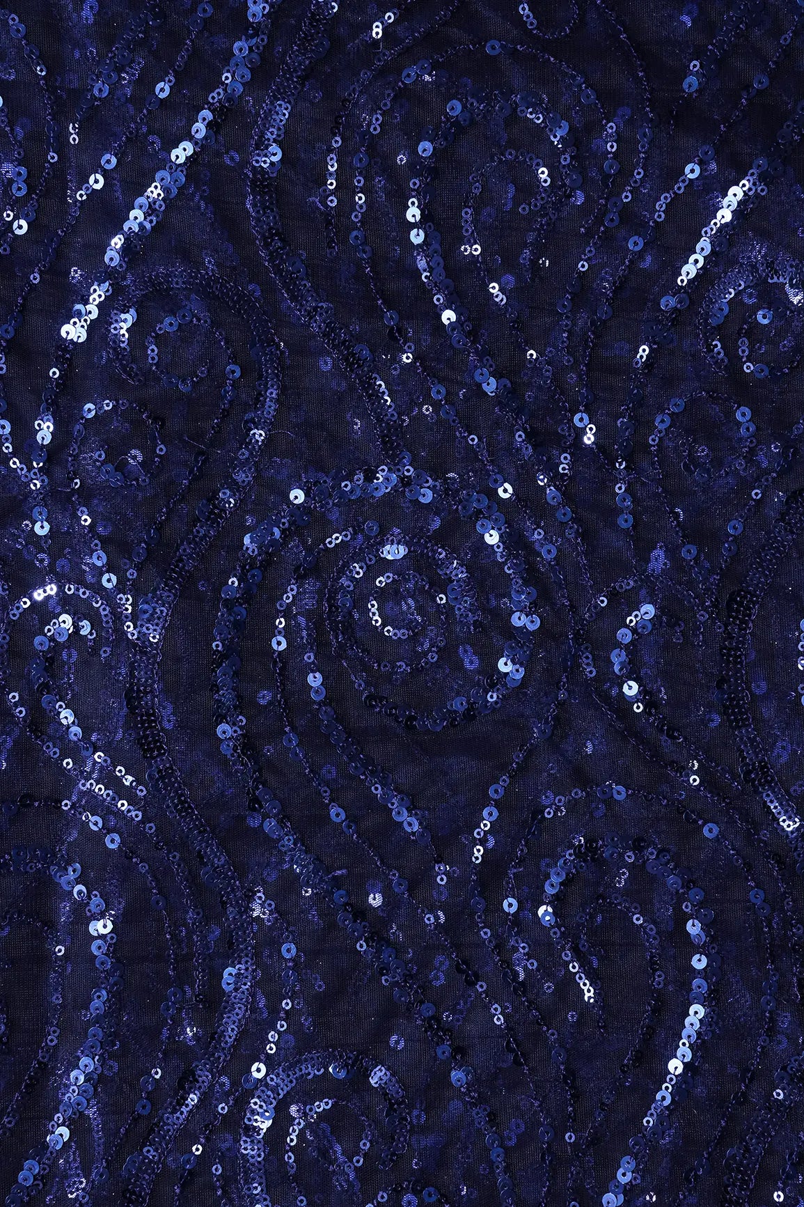AIzaSyBcstauz-XMPRhEY21AUzeo032pxrXB5Ug - Gorgeous Blue Sequins Geometric Embroidery On Navy Blue Soft Net Fabric