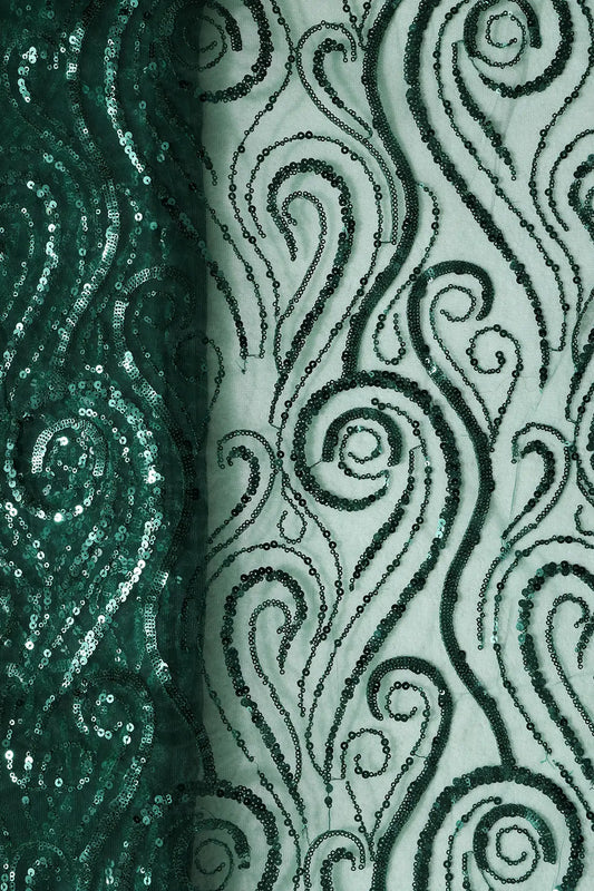 AIzaSyBcstauz-XMPRhEY21AUzeo032pxrXB5Ug - Gorgeous Green Sequins Geometric Embroidery On Bottle Green Soft Net Fabric