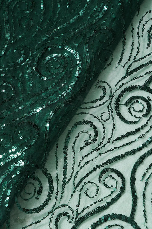 AIzaSyBcstauz-XMPRhEY21AUzeo032pxrXB5Ug - Gorgeous Green Sequins Geometric Embroidery On Bottle Green Soft Net Fabric