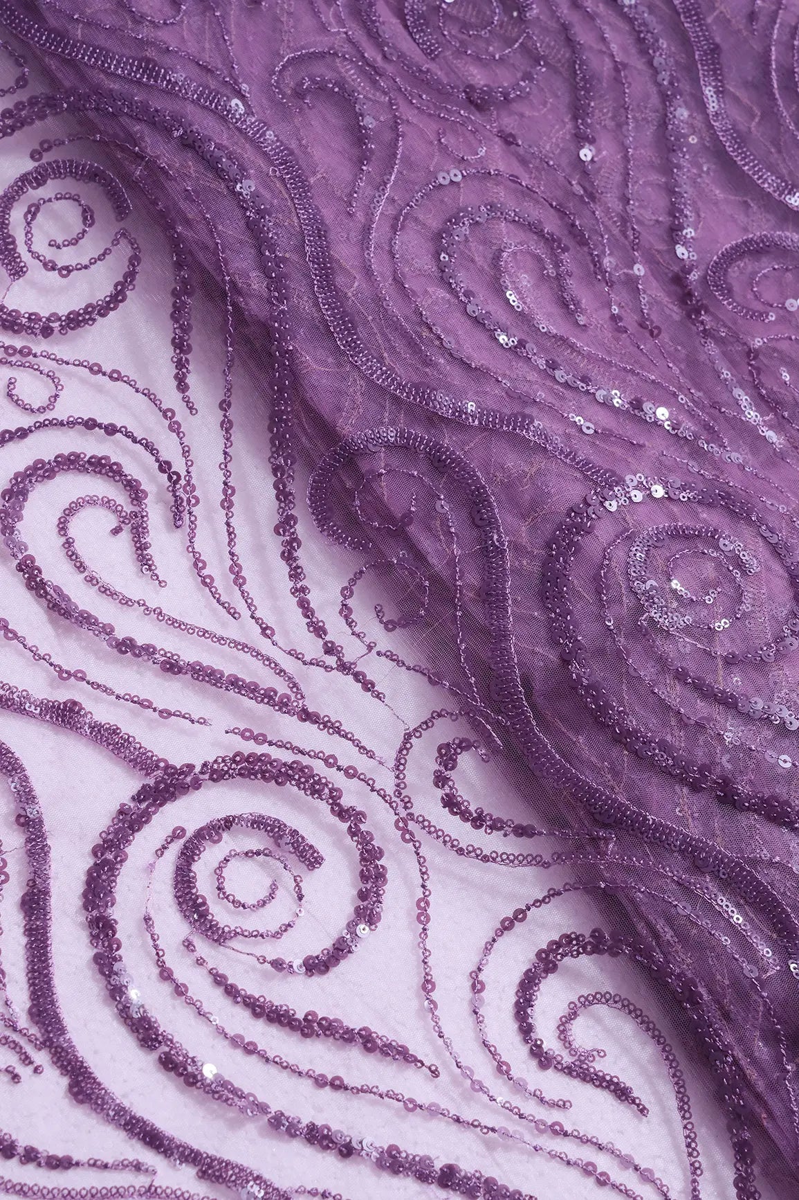 AIzaSyBcstauz-XMPRhEY21AUzeo032pxrXB5Ug - Gorgeous Lavender Sequins Geometric Embroidery On Lavender Soft Net Fabric