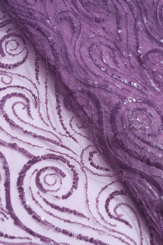 AIzaSyBcstauz-XMPRhEY21AUzeo032pxrXB5Ug - Gorgeous Lavender Sequins Geometric Embroidery On Lavender Soft Net Fabric