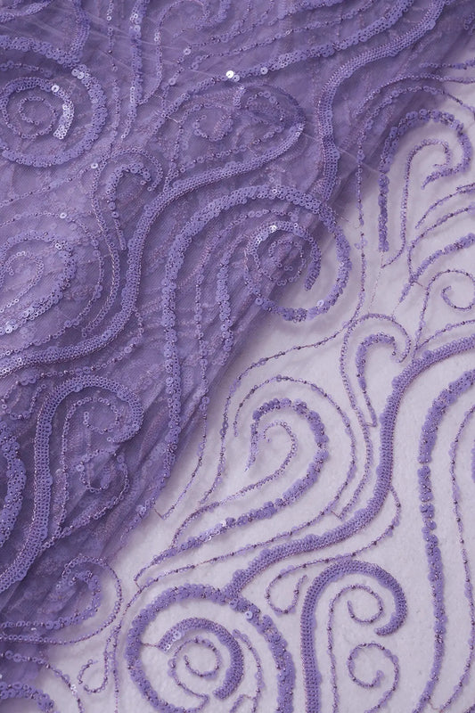 AIzaSyBcstauz-XMPRhEY21AUzeo032pxrXB5Ug - Gorgeous Lilac Sequins Geometric Embroidery On Lilac Soft Net Fabric
