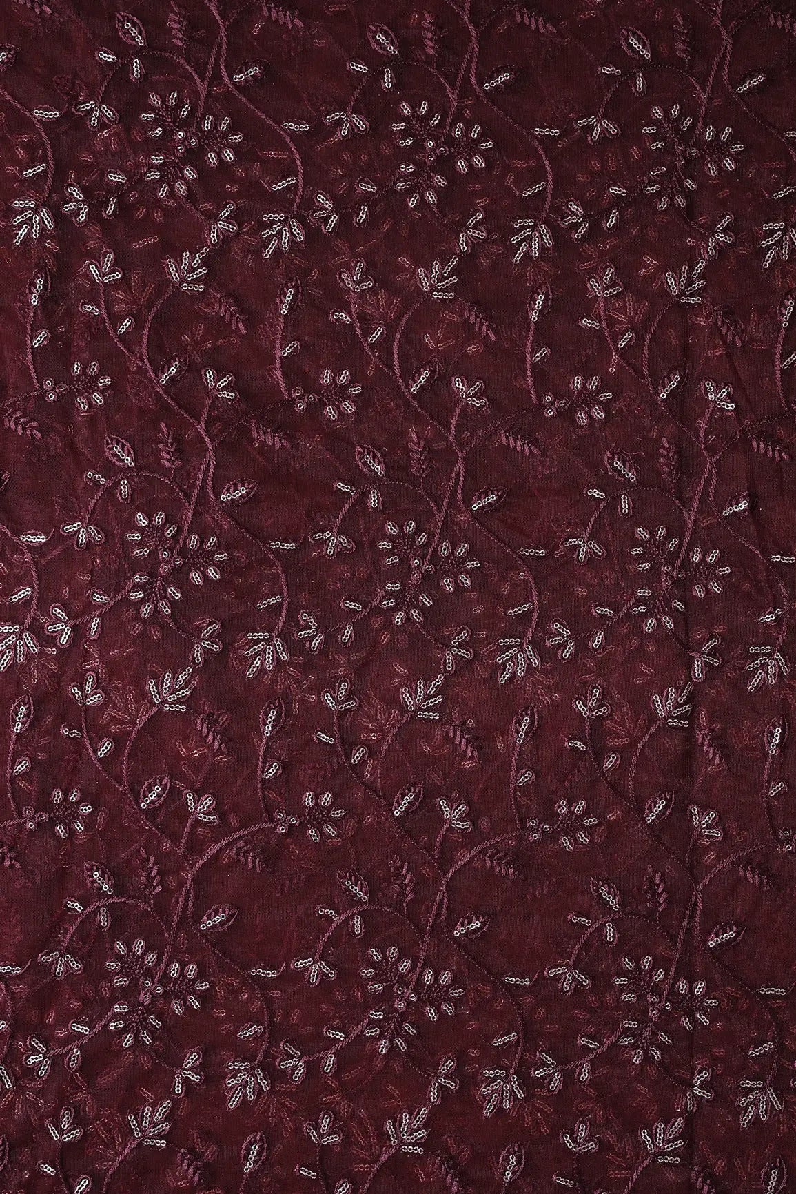 AIzaSyBcstauz-XMPRhEY21AUzeo032pxrXB5Ug - Beautiful Gold Glitter Sequins Heavy Floral Embroidery On Brown Soft Net Fabric