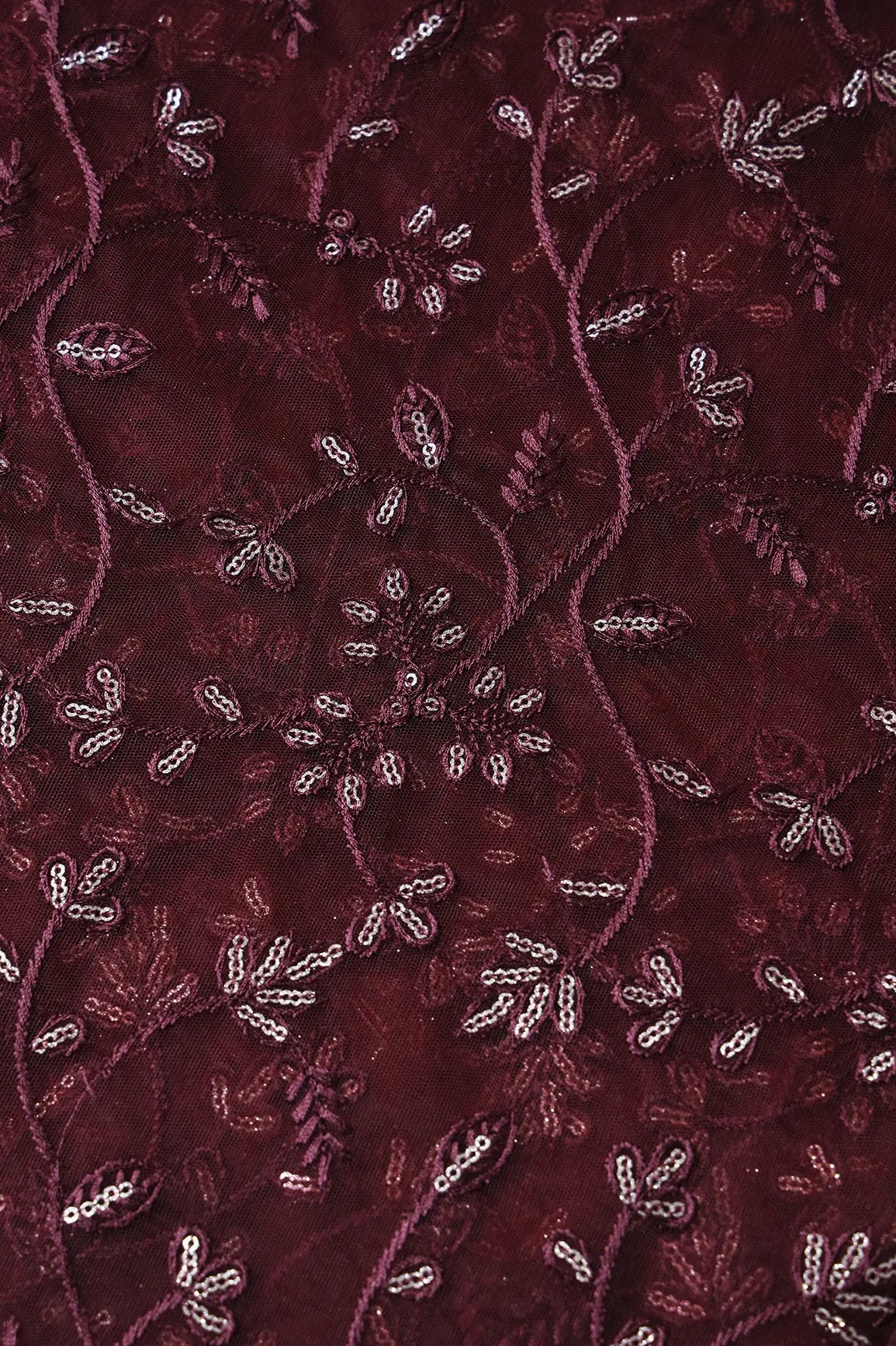 AIzaSyBcstauz-XMPRhEY21AUzeo032pxrXB5Ug - Beautiful Gold Glitter Sequins Heavy Floral Embroidery On Brown Soft Net Fabric