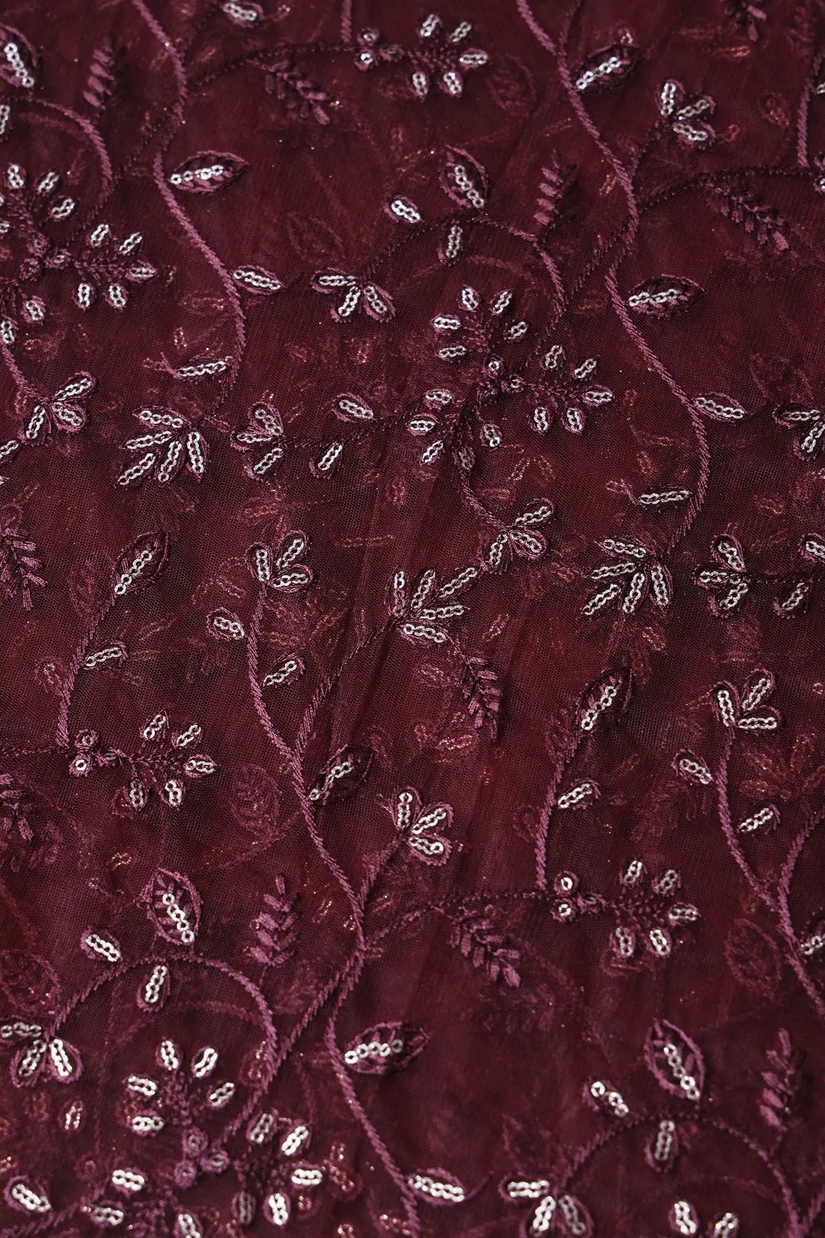 AIzaSyBcstauz-XMPRhEY21AUzeo032pxrXB5Ug - Beautiful Gold Glitter Sequins Heavy Floral Embroidery On Brown Soft Net Fabric