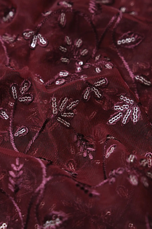 AIzaSyBcstauz-XMPRhEY21AUzeo032pxrXB5Ug - Beautiful Gold Glitter Sequins Heavy Floral Embroidery On Brown Soft Net Fabric