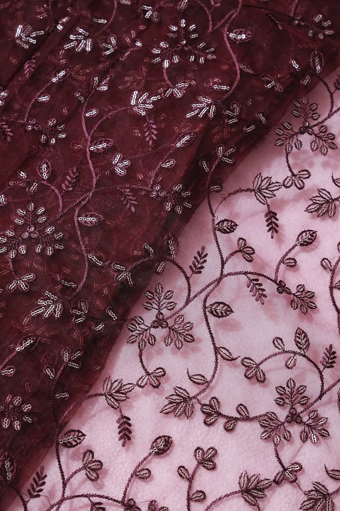 AIzaSyBcstauz-XMPRhEY21AUzeo032pxrXB5Ug - Beautiful Gold Glitter Sequins Heavy Floral Embroidery On Brown Soft Net Fabric