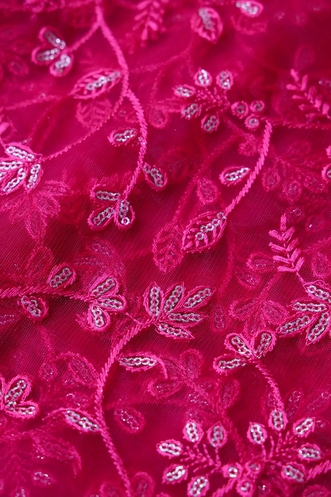 AIzaSyBcstauz-XMPRhEY21AUzeo032pxrXB5Ug - Beautiful Gold Glitter Sequins Heavy Floral Embroidery On Fuchsia Soft Net Fabric