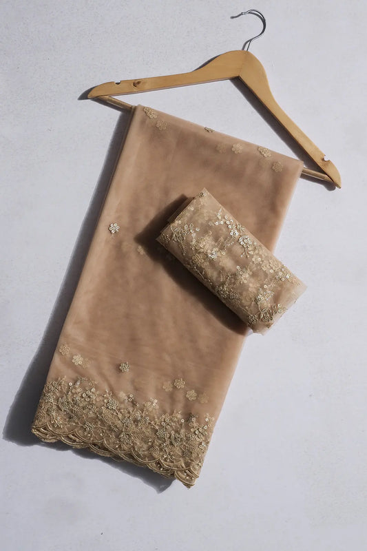 AIzaSyBcstauz-XMPRhEY21AUzeo032pxrXB5Ug - Beige Embroidery Saree Set (Saree With Blouse Piece)