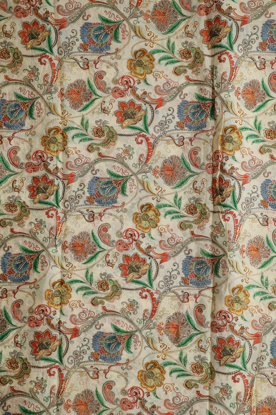 AIzaSyBcstauz-XMPRhEY21AUzeo032pxrXB5Ug - Floral Position Print On Sequins Embroidery Cream Viscose Chinnon Chiffon Fabric