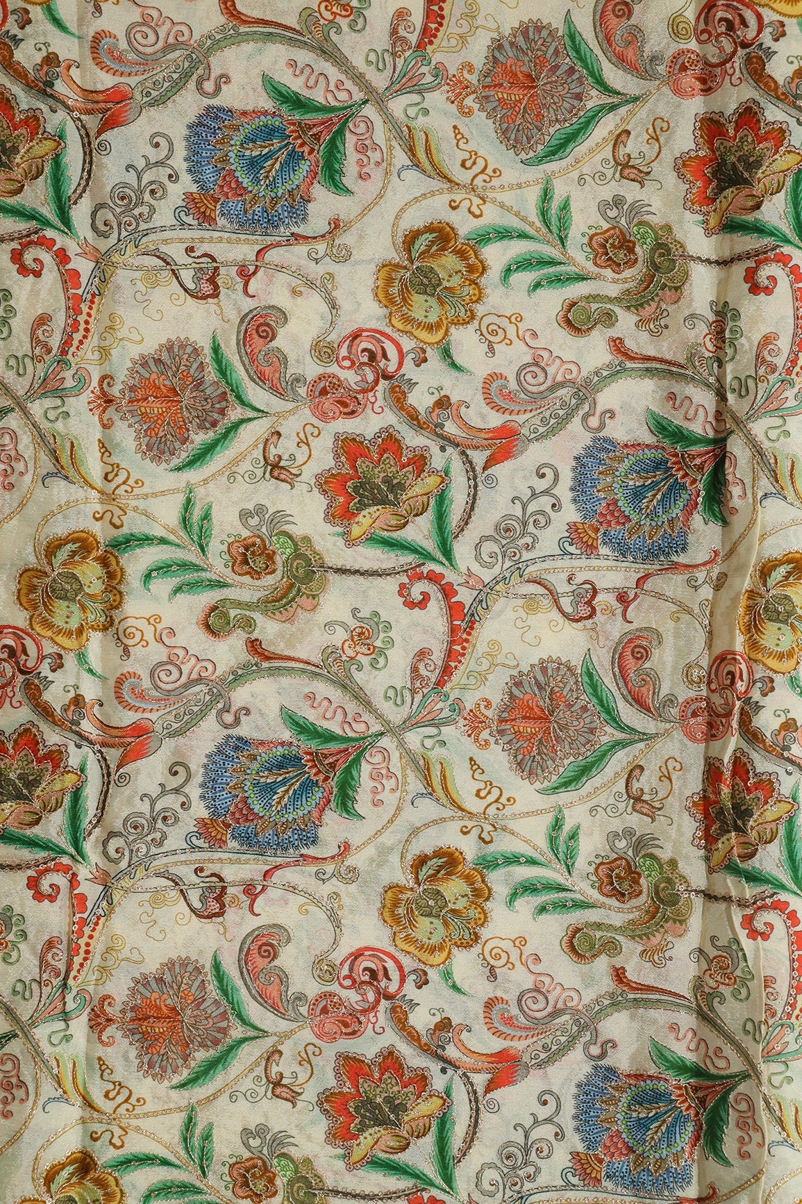 AIzaSyBcstauz-XMPRhEY21AUzeo032pxrXB5Ug - Floral Position Print On Sequins Embroidery Cream Viscose Chinnon Chiffon Fabric