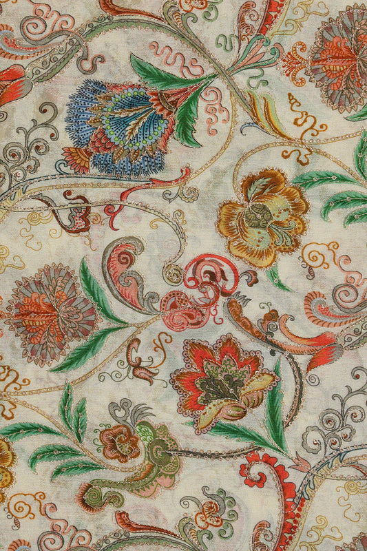 AIzaSyBcstauz-XMPRhEY21AUzeo032pxrXB5Ug - Floral Position Print On Sequins Embroidery Cream Viscose Chinnon Chiffon Fabric