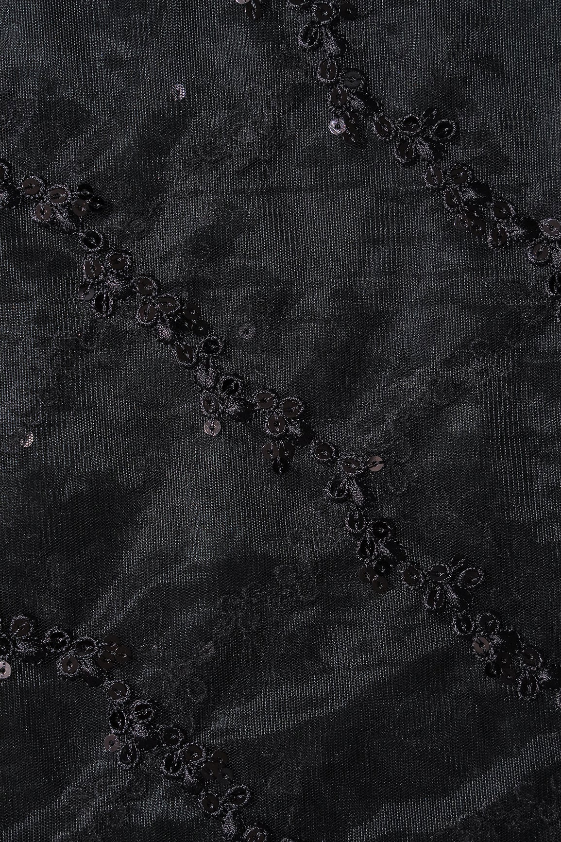 AIzaSyBcstauz-XMPRhEY21AUzeo032pxrXB5Ug - Black Thread With Sequins Strip Embroidery Work On Black Soft Net Fabric