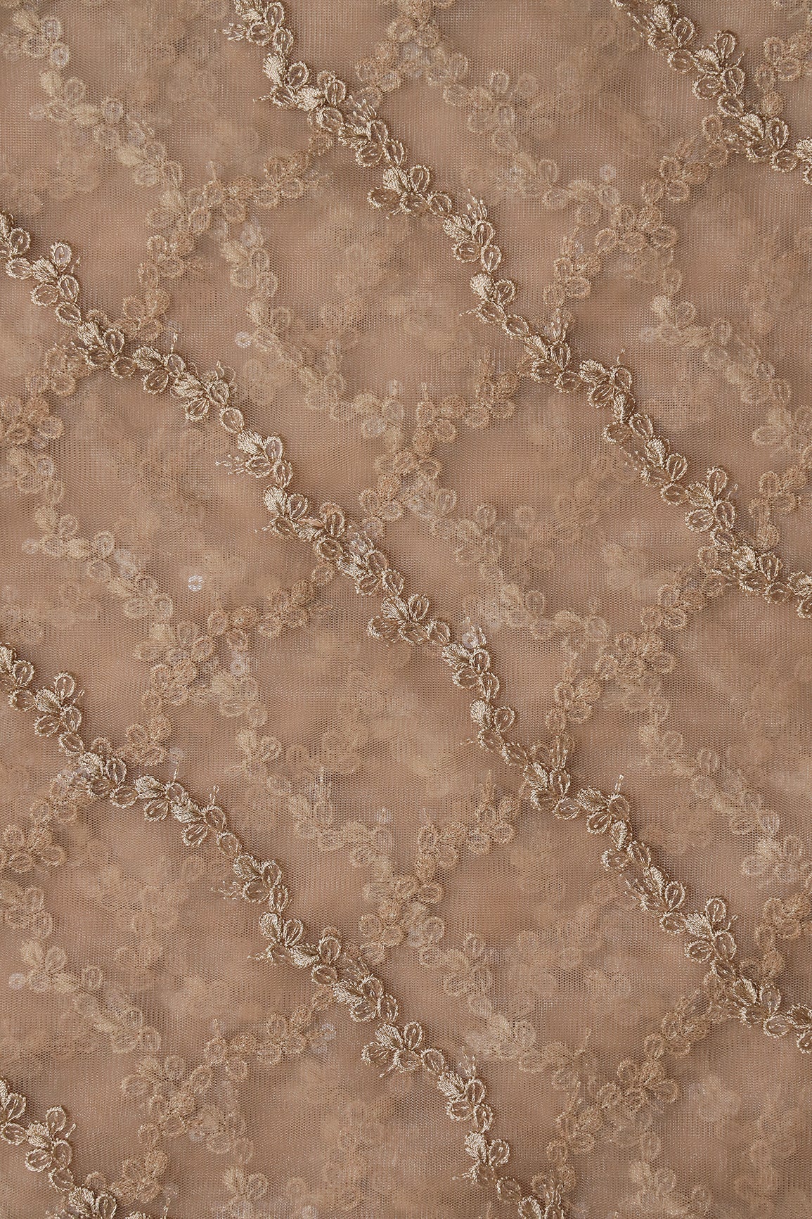 AIzaSyBcstauz-XMPRhEY21AUzeo032pxrXB5Ug - Beige Thread With Sequins Strip Embroidery Work On Beige Soft Net Fabric