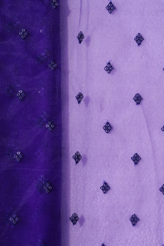 Small Motif Sequins Embroidery Work On Dark Purple Soft Net Fabric
