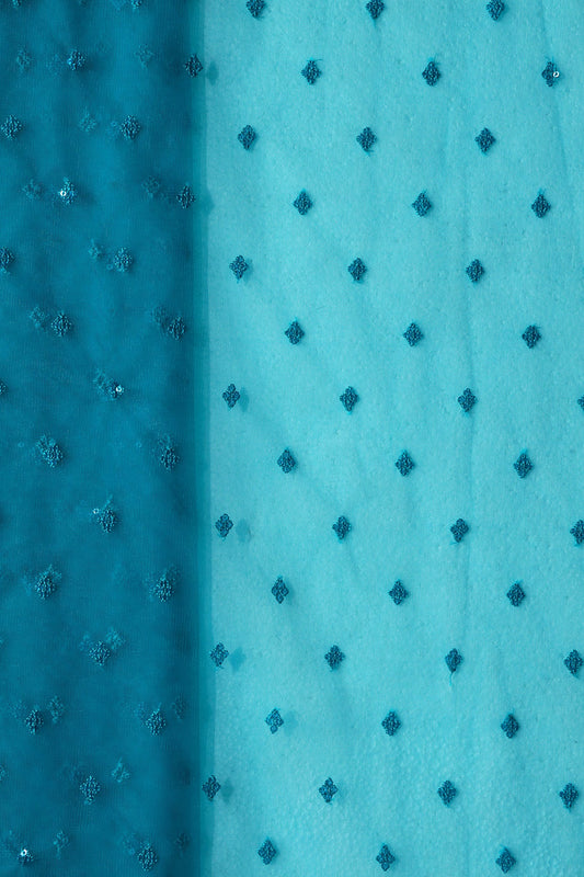 Small Motif Sequins Embroidery Work On Rama Soft Net Fabric