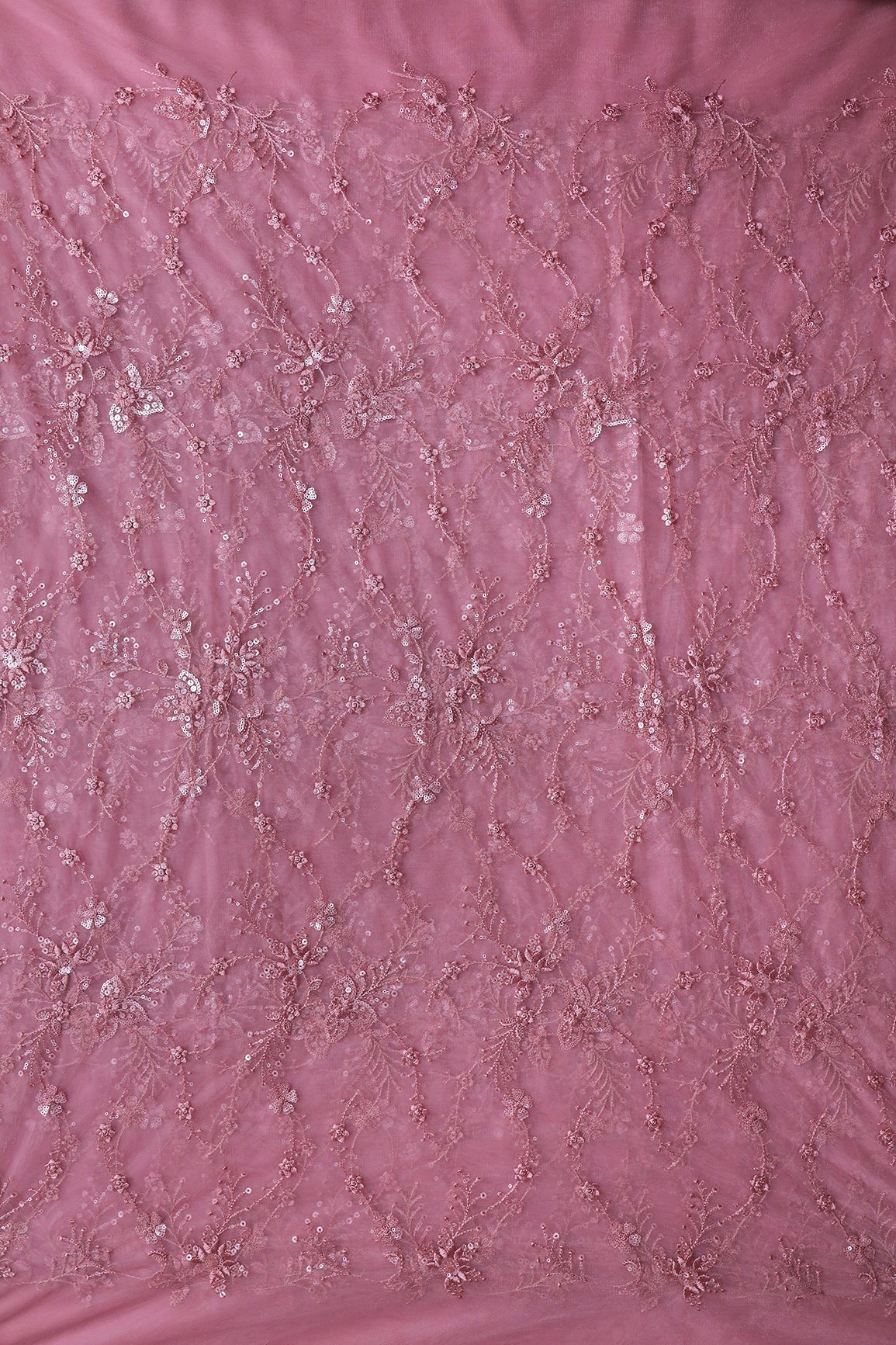 AIzaSyBcstauz-XMPRhEY21AUzeo032pxrXB5Ug - Beautiful Pink Thread With Sequins Floral Embroidery Work On Pink Soft Net Fabric