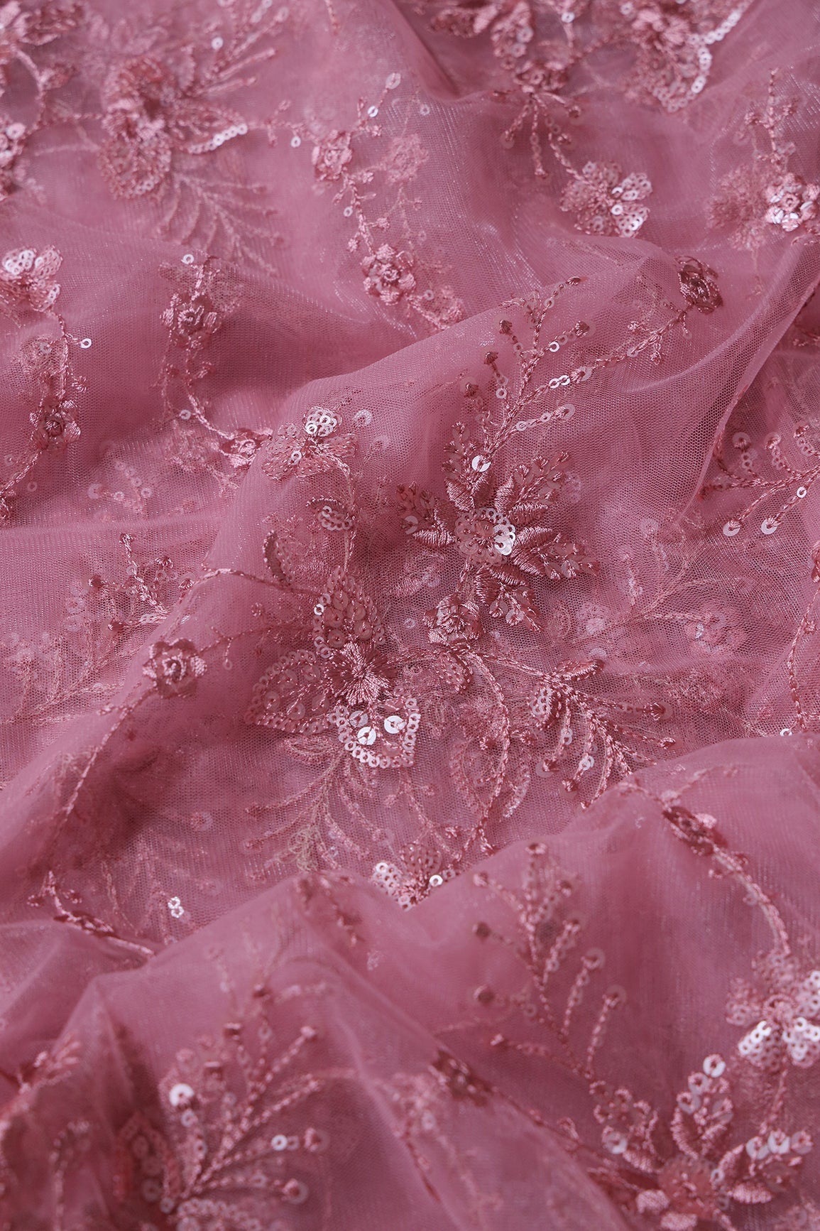 AIzaSyBcstauz-XMPRhEY21AUzeo032pxrXB5Ug - Beautiful Pink Thread With Sequins Floral Embroidery Work On Pink Soft Net Fabric