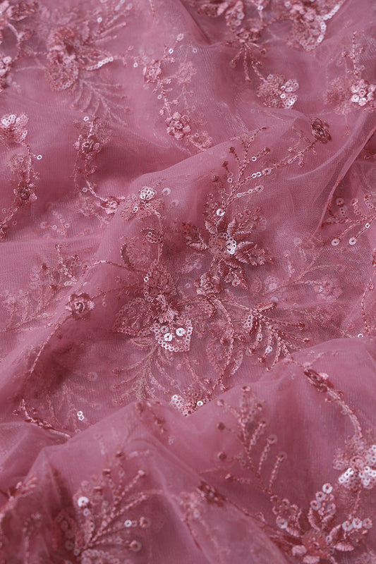 AIzaSyBcstauz-XMPRhEY21AUzeo032pxrXB5Ug - Beautiful Pink Thread With Sequins Floral Embroidery Work On Pink Soft Net Fabric