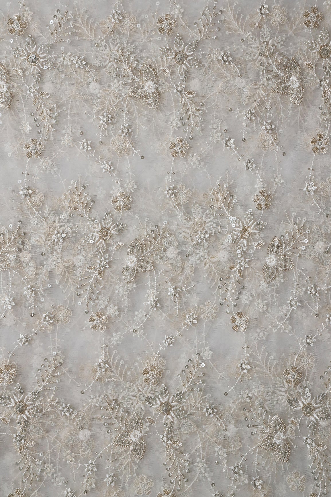 AIzaSyBcstauz-XMPRhEY21AUzeo032pxrXB5Ug - Beautiful White Thread With Sequins Floral Embroidery Work On White Dyeable Soft Net Fabric