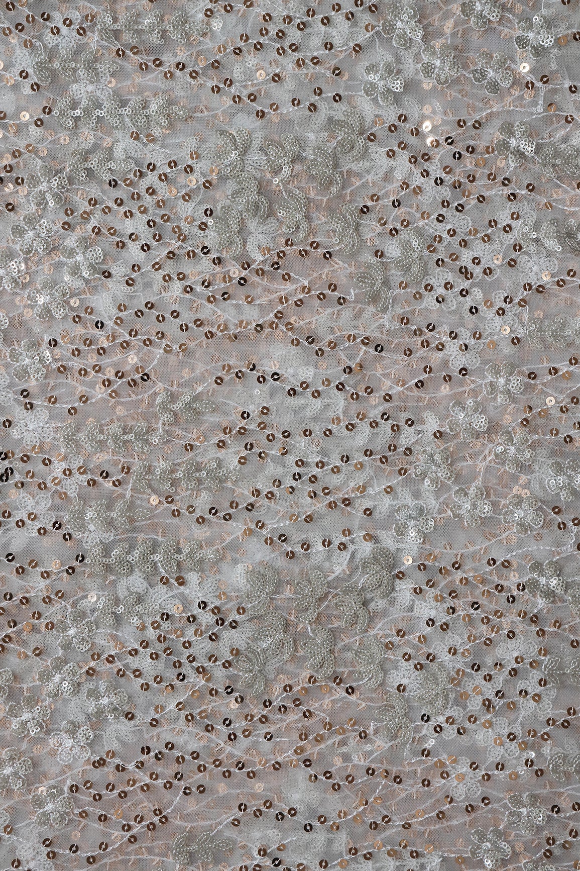 AIzaSyBcstauz-XMPRhEY21AUzeo032pxrXB5Ug - Gold And Silver Sequins Heavy Embroidery On Dyeable White Soft Net Fabric