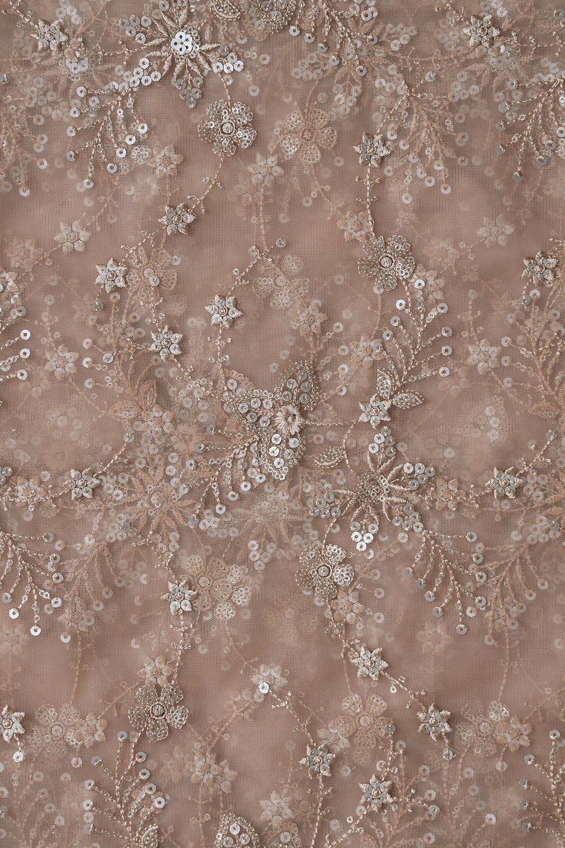 AIzaSyBcstauz-XMPRhEY21AUzeo032pxrXB5Ug - Beautiful Beige Thread With Sequins Floral Embroidery Work On Beige Soft Net Fabric