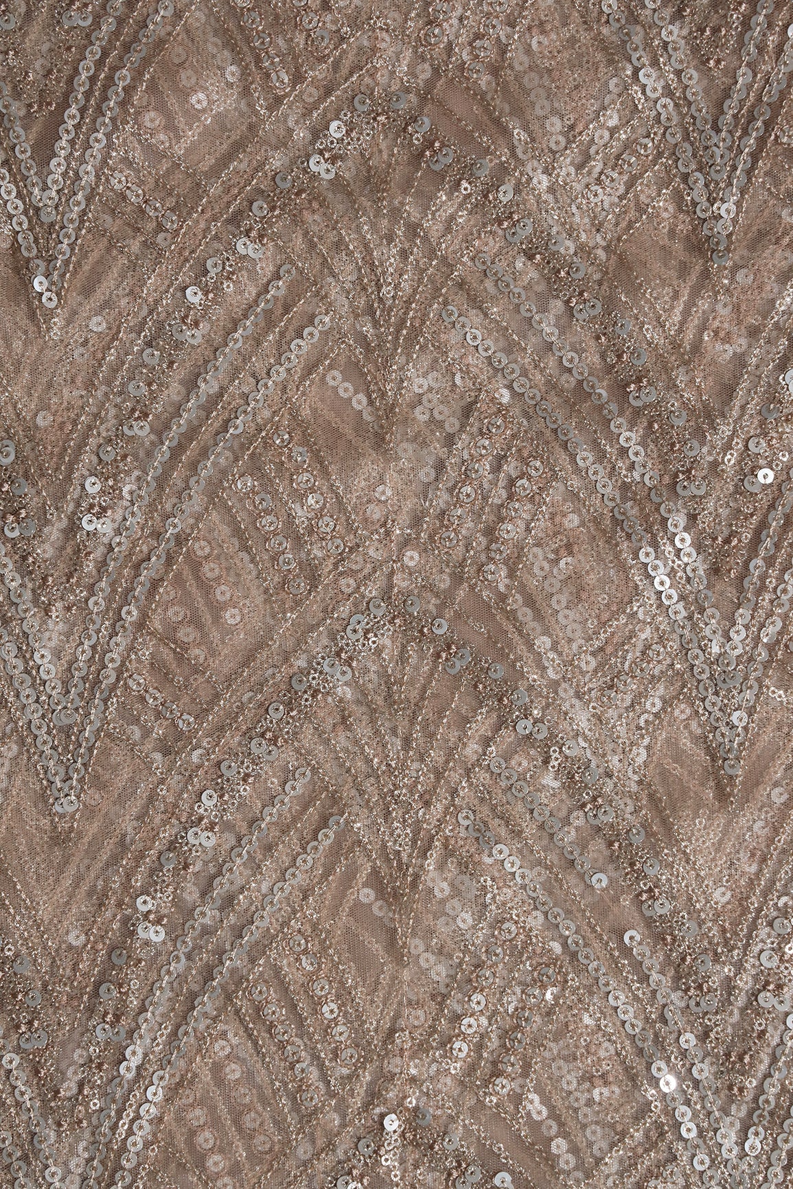 AIzaSyBcstauz-XMPRhEY21AUzeo032pxrXB5Ug - Beige Thread With Gold And Silver Sequins Geometric Embroidery Work On Beige Soft Net Fabric