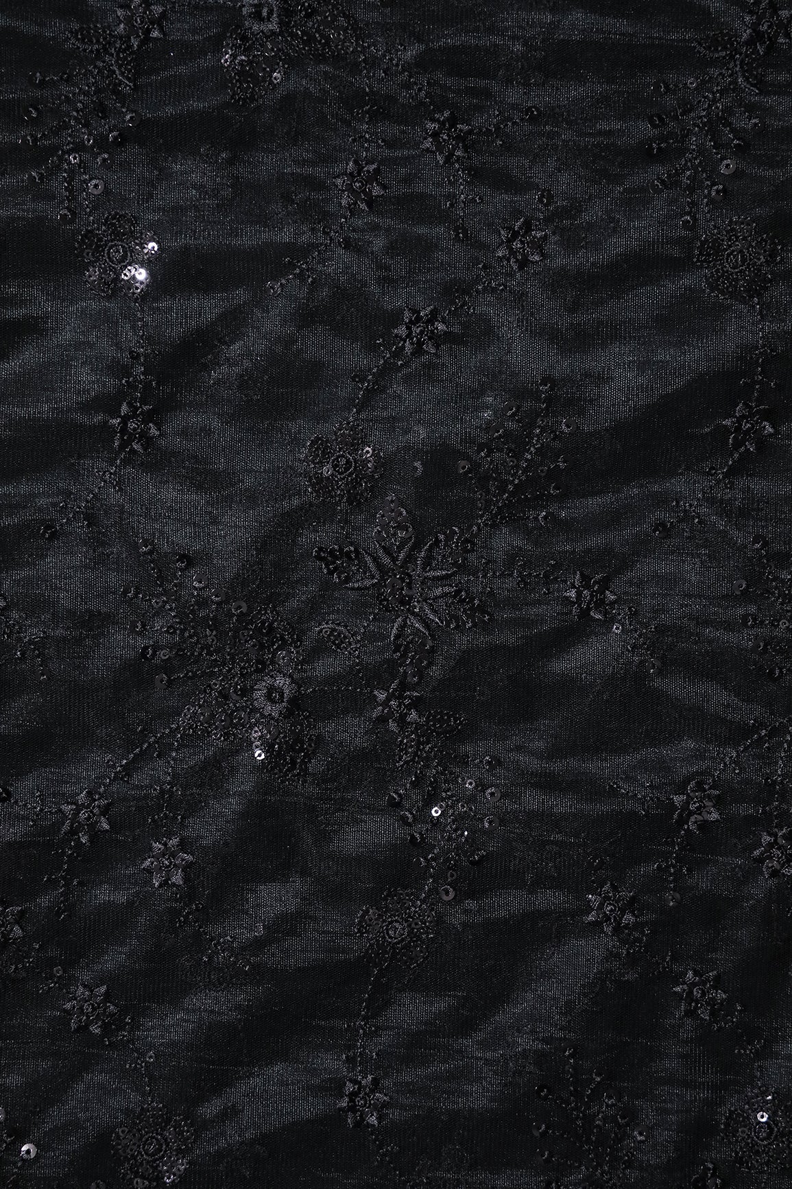 AIzaSyBcstauz-XMPRhEY21AUzeo032pxrXB5Ug - Beautiful Black Thread With Sequins Floral Embroidery Work On Black Soft Net Fabric