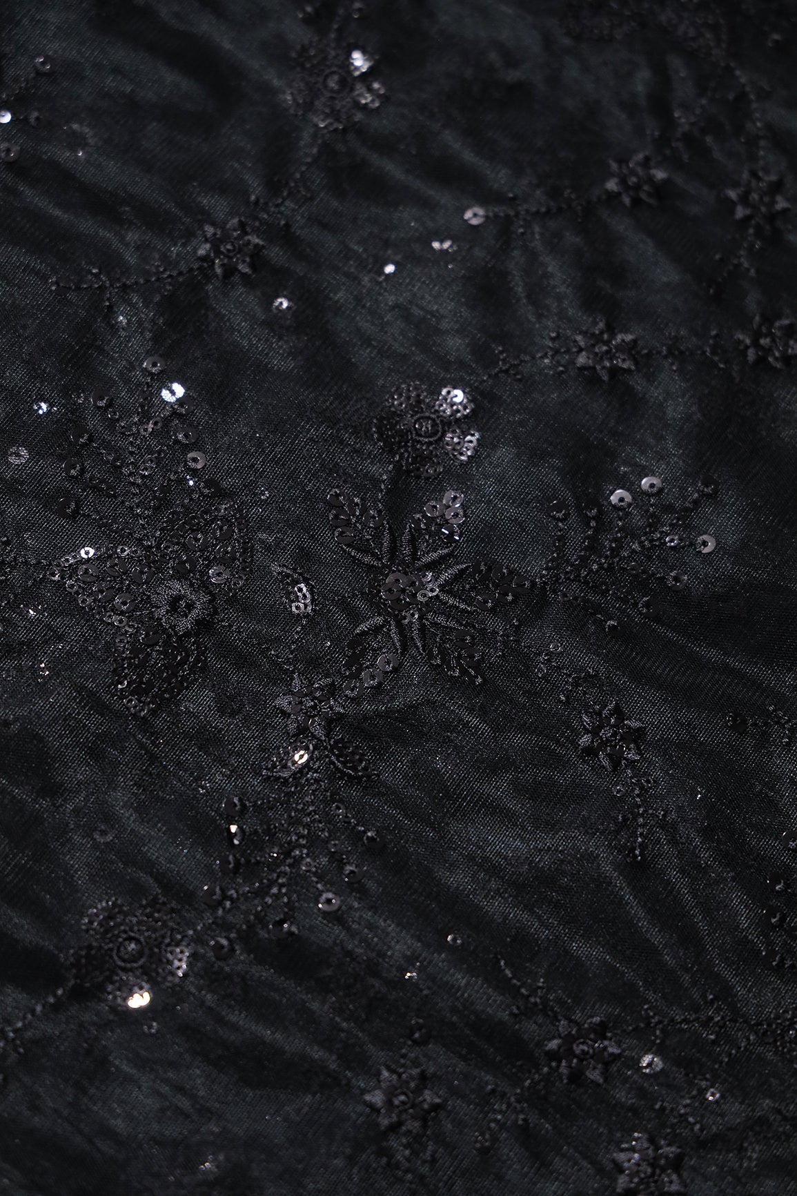 AIzaSyBcstauz-XMPRhEY21AUzeo032pxrXB5Ug - Beautiful Black Thread With Sequins Floral Embroidery Work On Black Soft Net Fabric