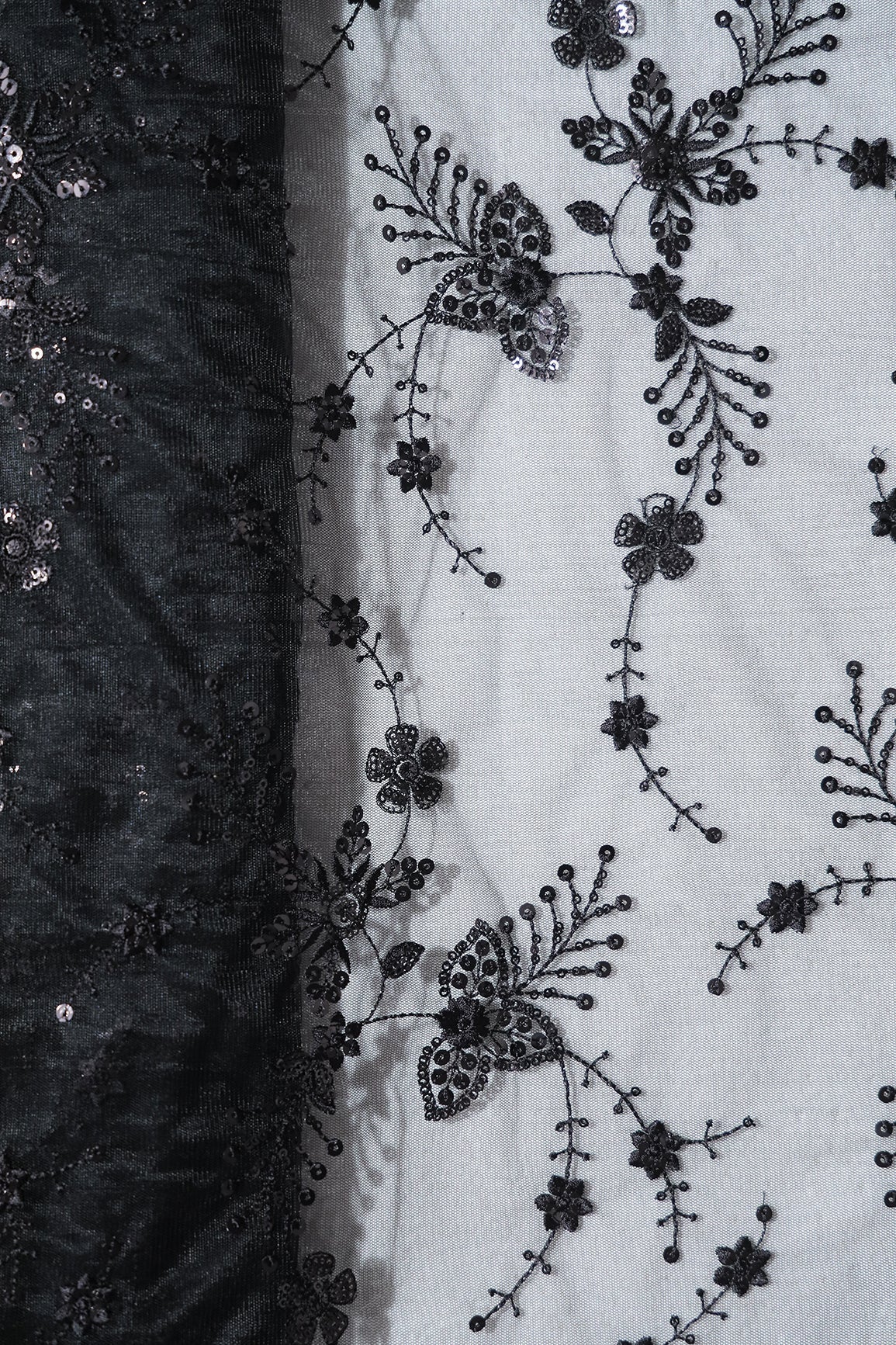 AIzaSyBcstauz-XMPRhEY21AUzeo032pxrXB5Ug - Beautiful Black Thread With Sequins Floral Embroidery Work On Black Soft Net Fabric