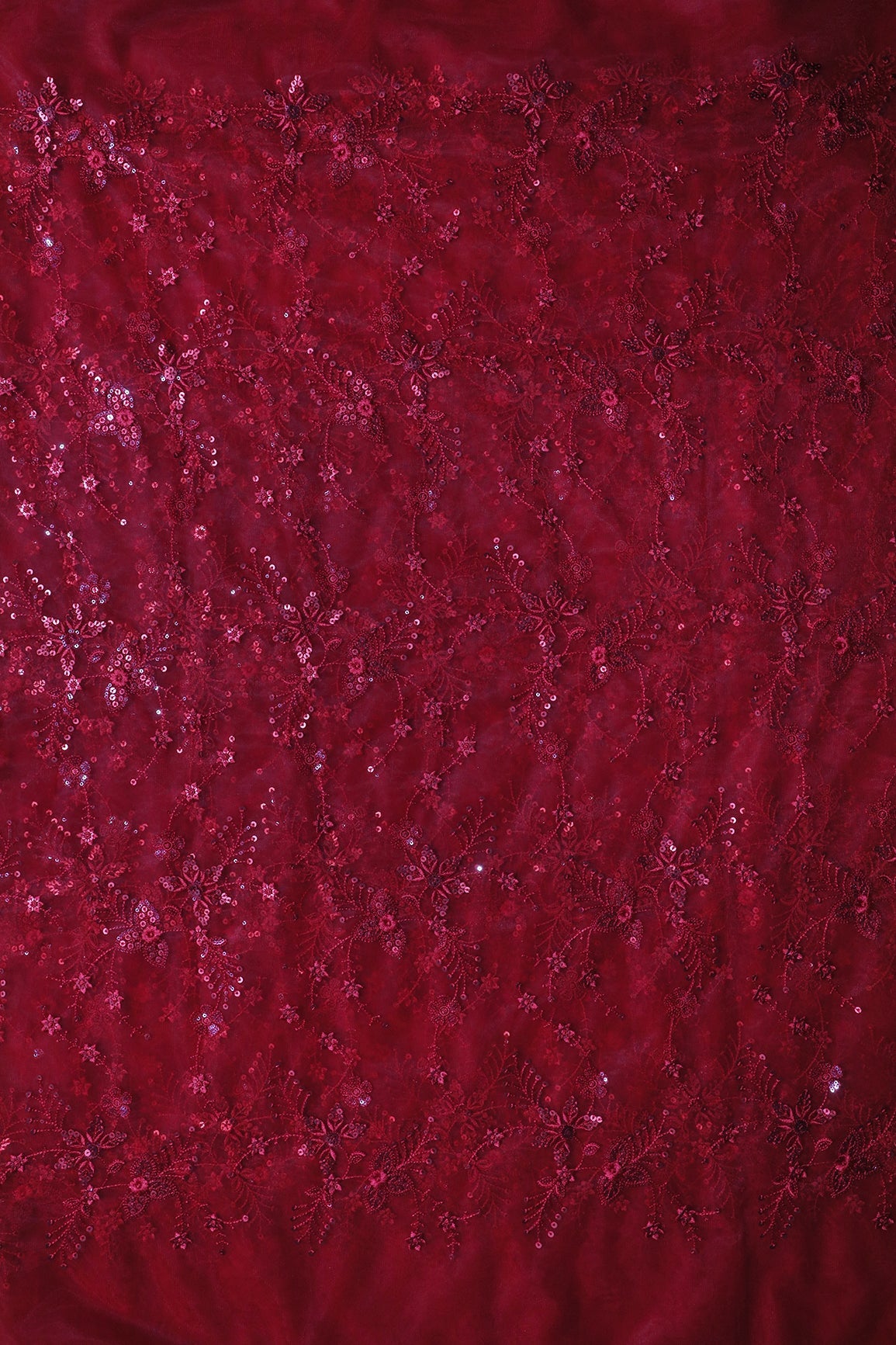 AIzaSyBcstauz-XMPRhEY21AUzeo032pxrXB5Ug - Beautiful Red Thread With Red Sequins Floral Embroidery Work On Red Soft Net Fabric