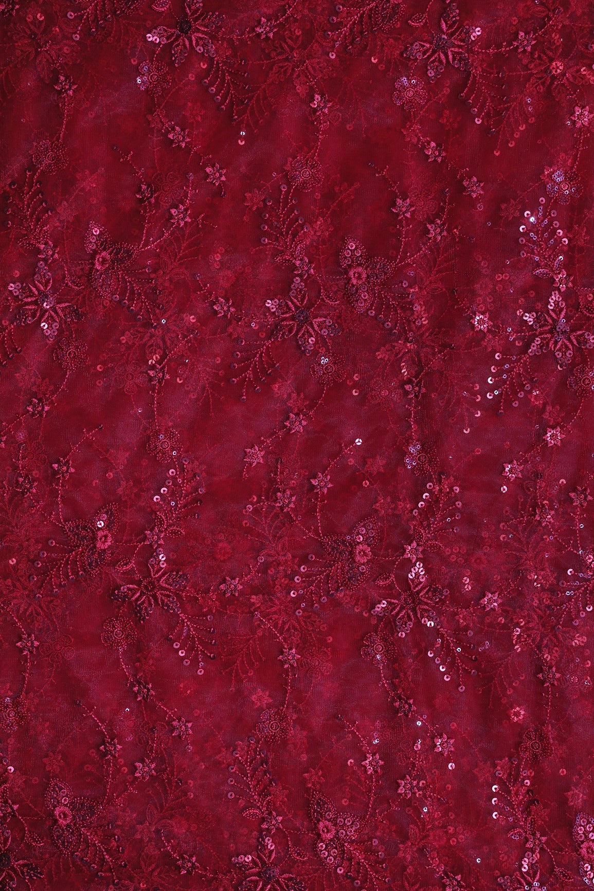 AIzaSyBcstauz-XMPRhEY21AUzeo032pxrXB5Ug - Beautiful Red Thread With Red Sequins Floral Embroidery Work On Red Soft Net Fabric