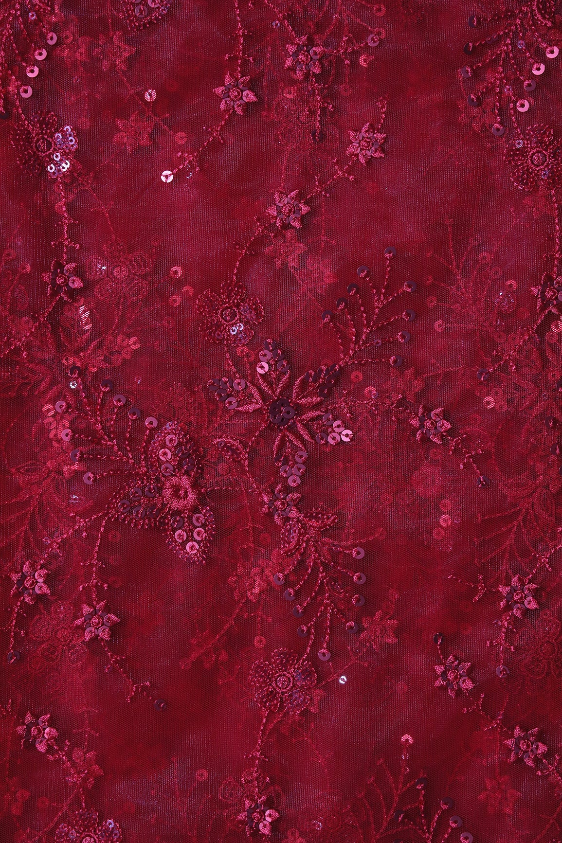 AIzaSyBcstauz-XMPRhEY21AUzeo032pxrXB5Ug - Beautiful Red Thread With Red Sequins Floral Embroidery Work On Red Soft Net Fabric