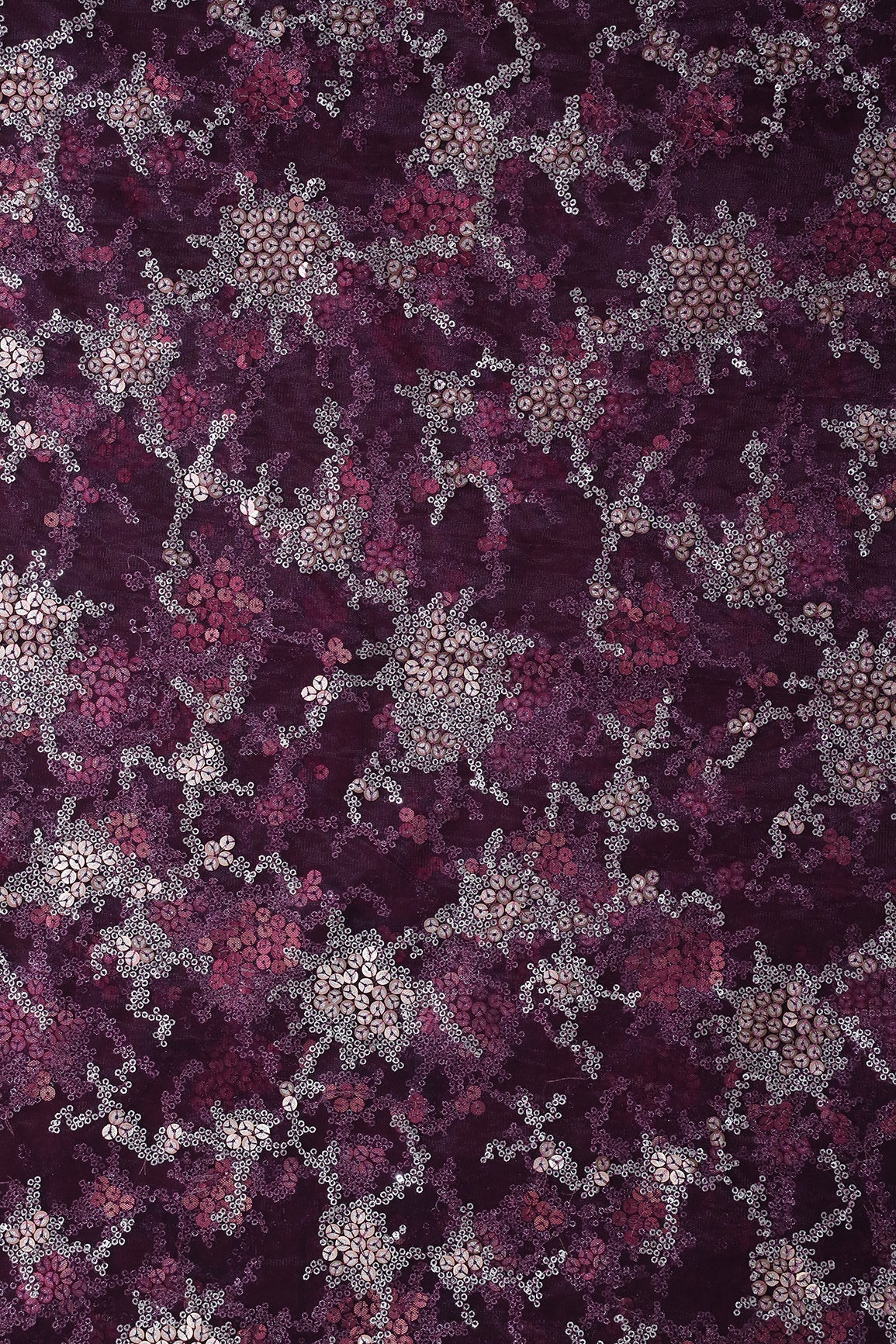 AIzaSyBcstauz-XMPRhEY21AUzeo032pxrXB5Ug - Gold Sequins With Wine Thread Work Embroidery On Wine Soft Net Fabric