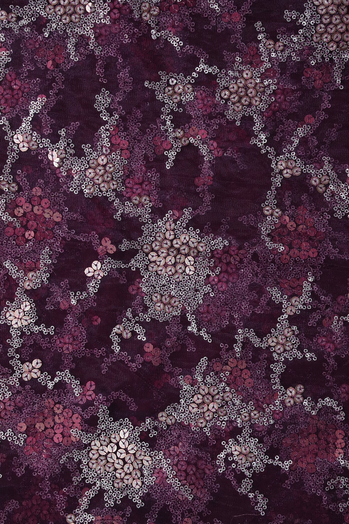 AIzaSyBcstauz-XMPRhEY21AUzeo032pxrXB5Ug - Gold Sequins With Wine Thread Work Embroidery On Wine Soft Net Fabric