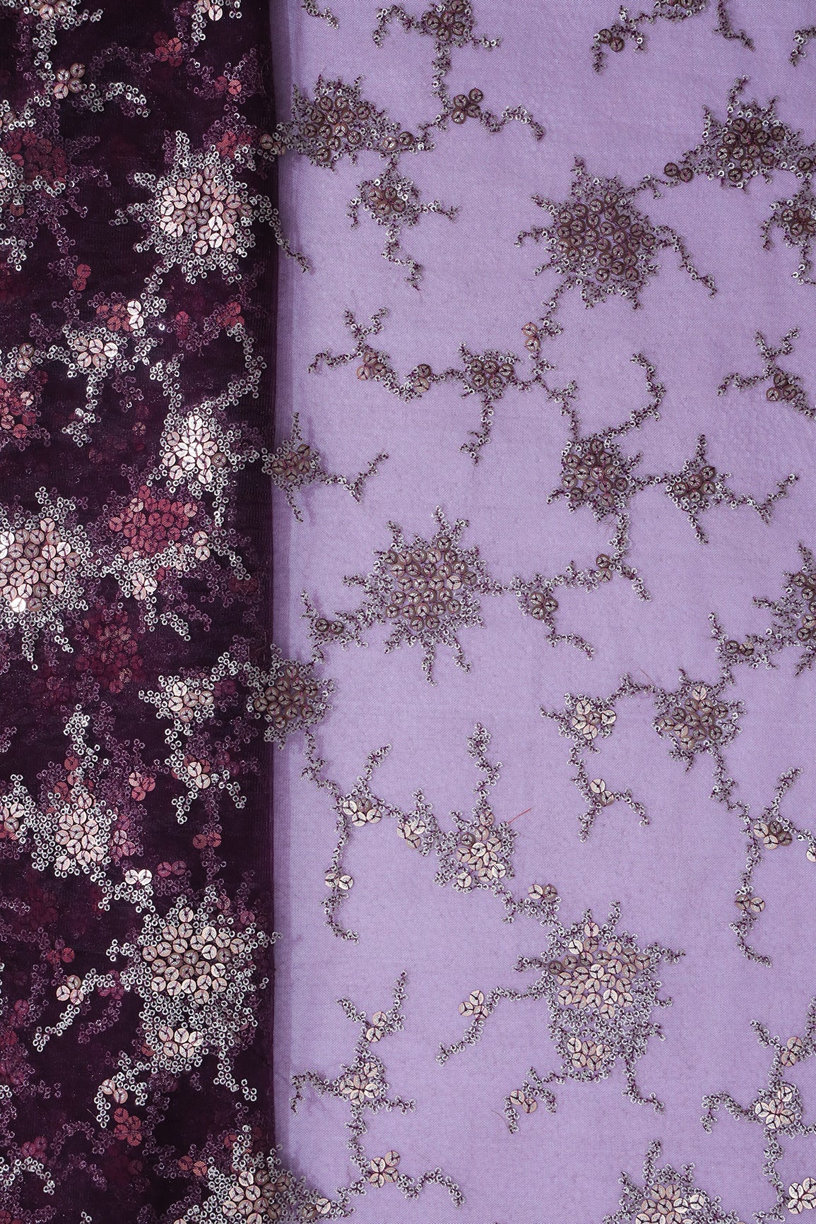 AIzaSyBcstauz-XMPRhEY21AUzeo032pxrXB5Ug - Gold Sequins With Wine Thread Work Embroidery On Wine Soft Net Fabric