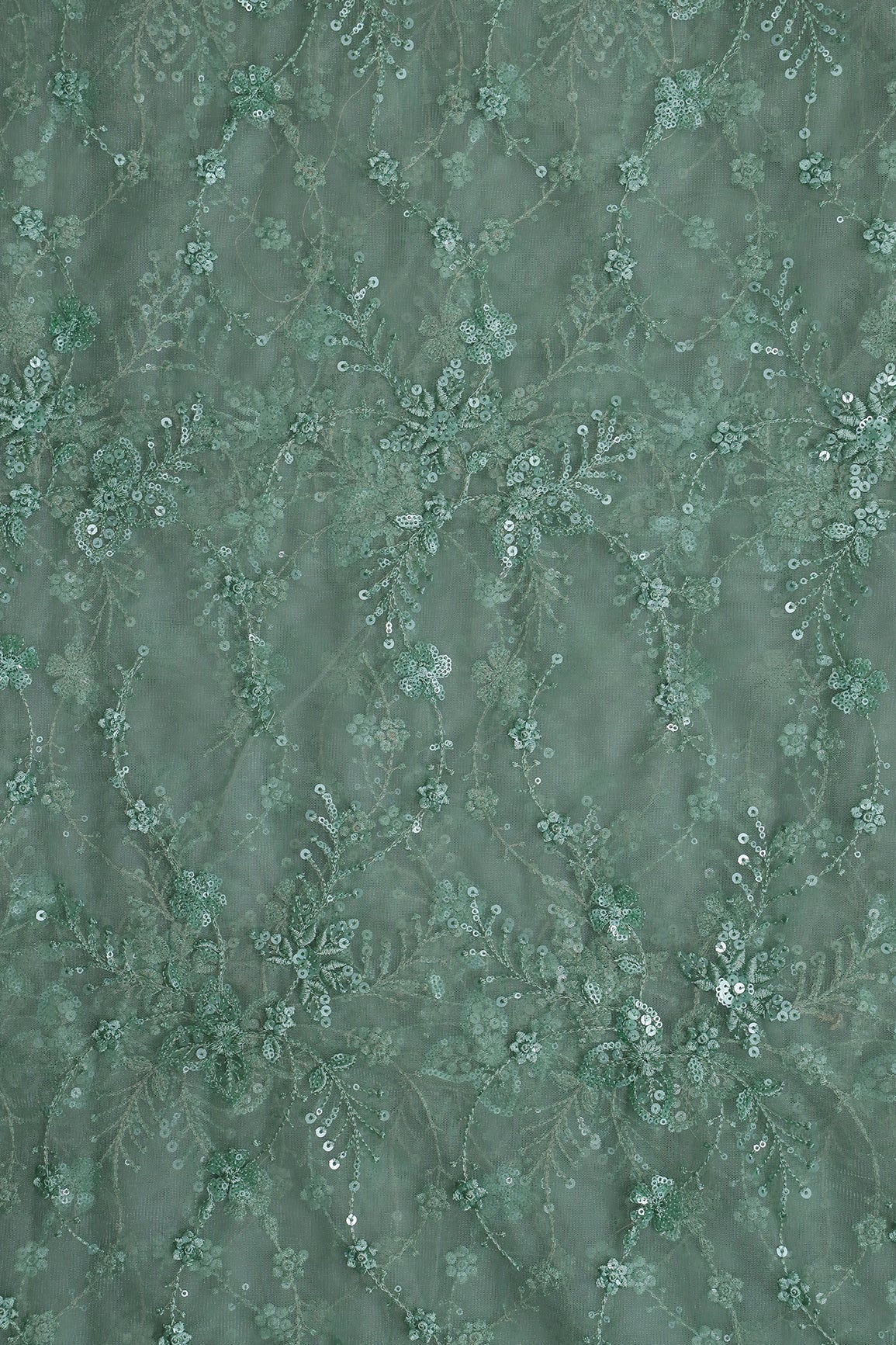 AIzaSyBcstauz-XMPRhEY21AUzeo032pxrXB5Ug - Beautiful Olive Thread With Sequins Floral Embroidery Work On Olive Soft Net Fabric