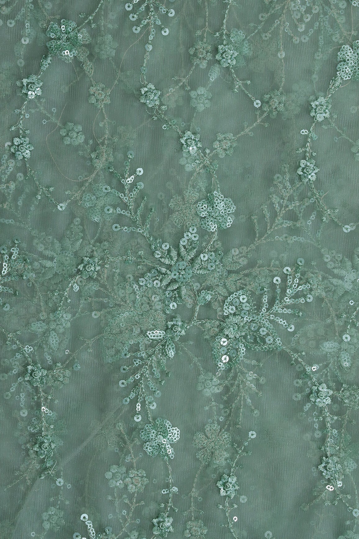 AIzaSyBcstauz-XMPRhEY21AUzeo032pxrXB5Ug - Beautiful Olive Thread With Sequins Floral Embroidery Work On Olive Soft Net Fabric