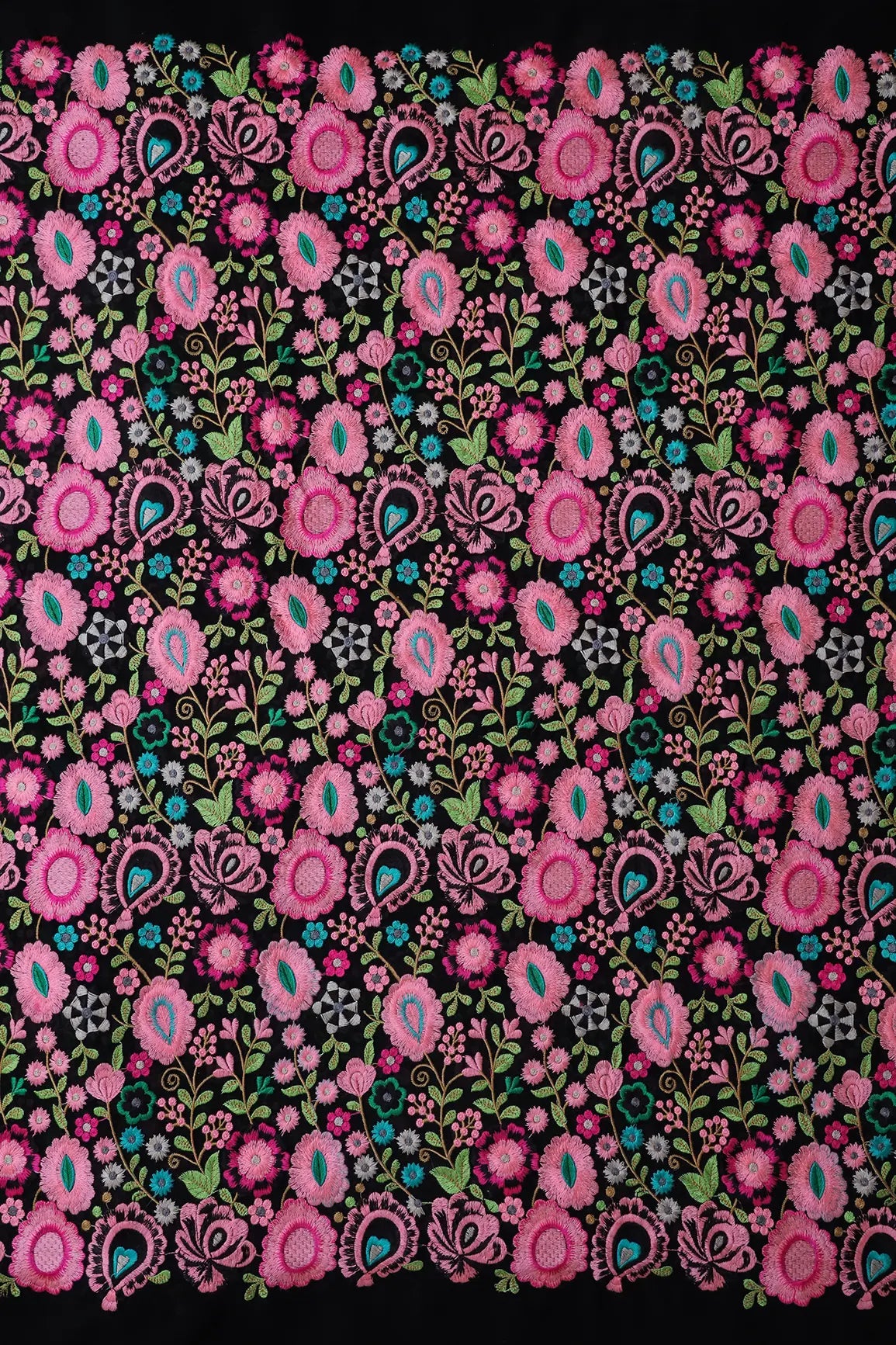 AIzaSyBcstauz-XMPRhEY21AUzeo032pxrXB5Ug - Beautiful Multi Thread Floral Heavy Embroidery On Black Georgette Fabric