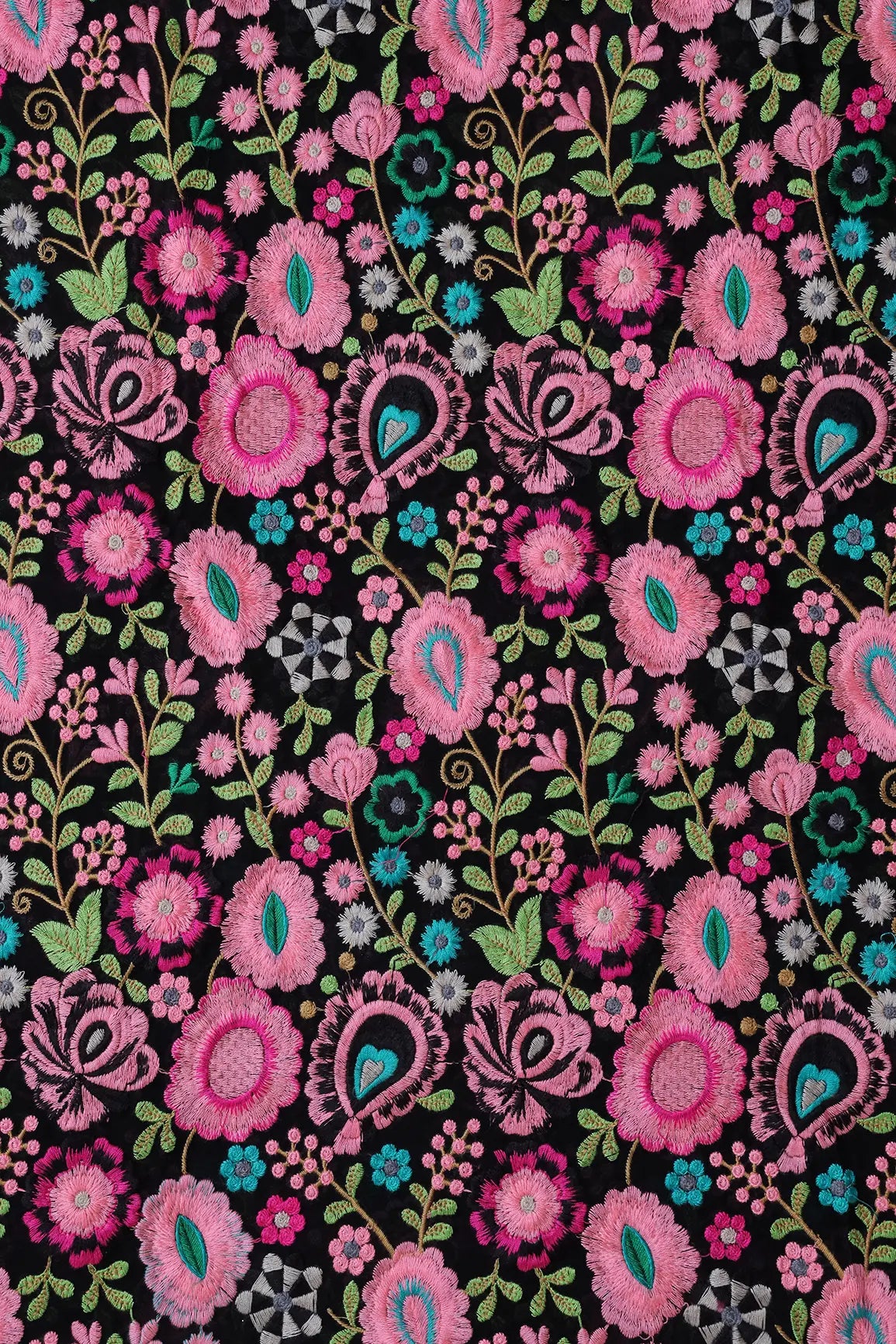 AIzaSyBcstauz-XMPRhEY21AUzeo032pxrXB5Ug - Beautiful Multi Thread Floral Heavy Embroidery On Black Georgette Fabric