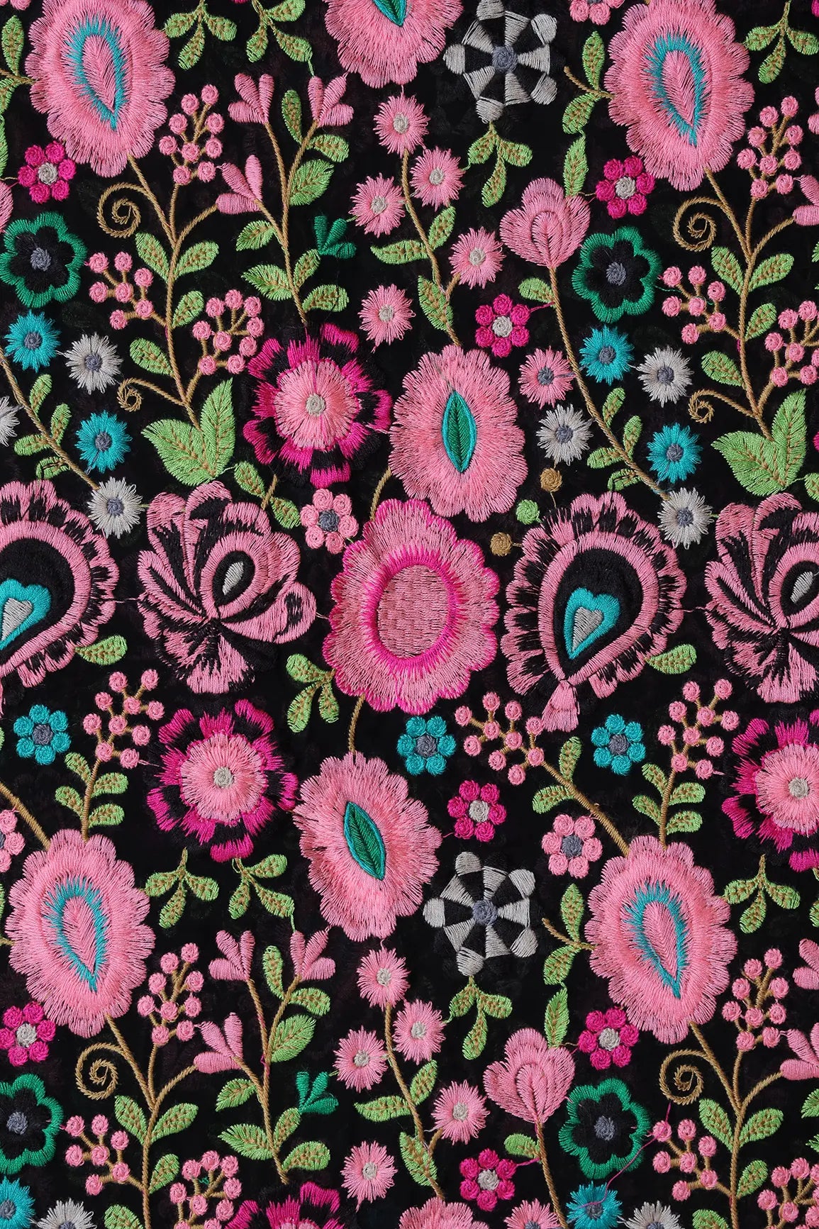 AIzaSyBcstauz-XMPRhEY21AUzeo032pxrXB5Ug - Beautiful Multi Thread Floral Heavy Embroidery On Black Georgette Fabric