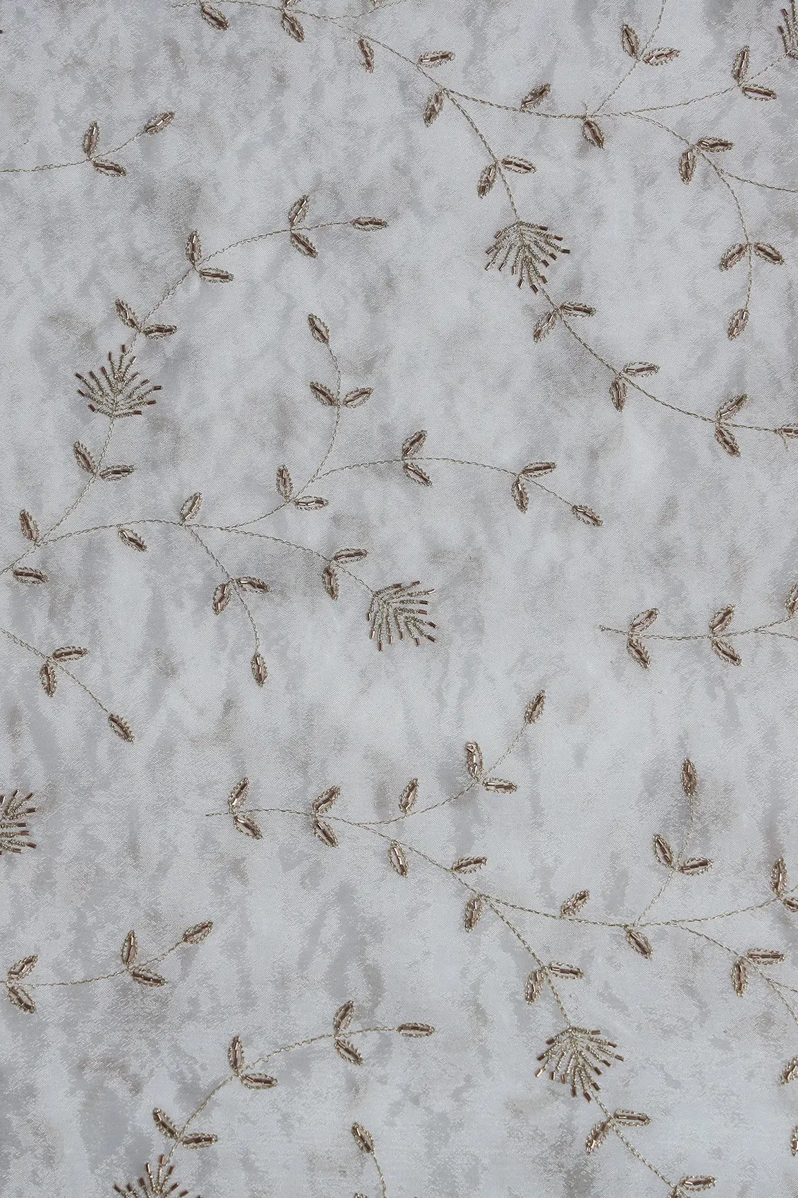 AIzaSyBcstauz-XMPRhEY21AUzeo032pxrXB5Ug - Gold Zari With Beads Beautiful Leafy Embroidery Work On White Dyeable Chinnon Chiffon Fabric