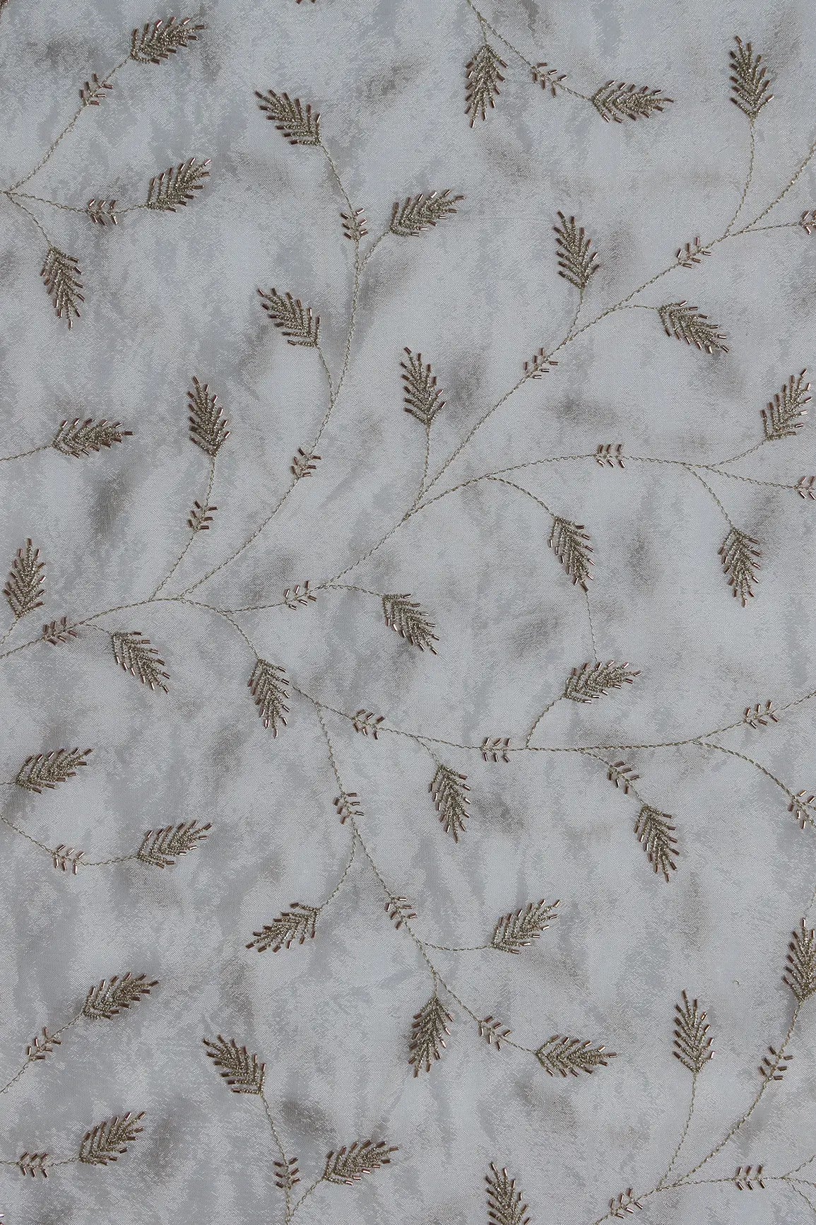 AIzaSyBcstauz-XMPRhEY21AUzeo032pxrXB5Ug - Gold Zari With Beads Leafy Embroidery Work On White Dyeable Chinnon Chiffon Fabric