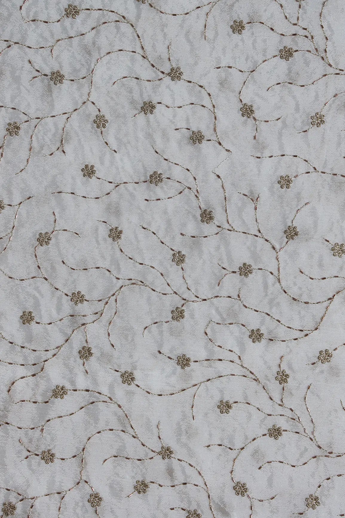 AIzaSyBcstauz-XMPRhEY21AUzeo032pxrXB5Ug - Gold Zari With Beads Floral Leafy Embroidery Work On White Dyeable Chinnon Chiffon Fabric