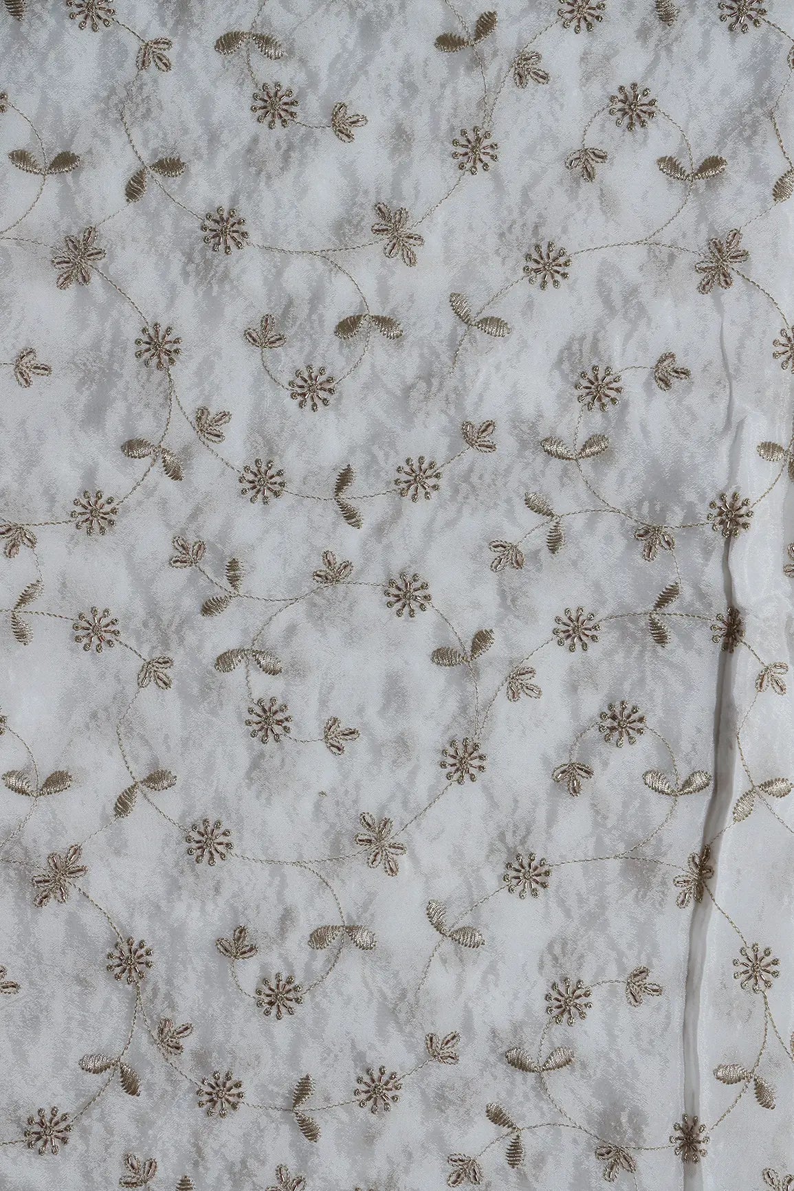 AIzaSyBcstauz-XMPRhEY21AUzeo032pxrXB5Ug - Gold Zari With Beads Floral Embroidery Work On White Dyeable Chinnon Chiffon Fabric