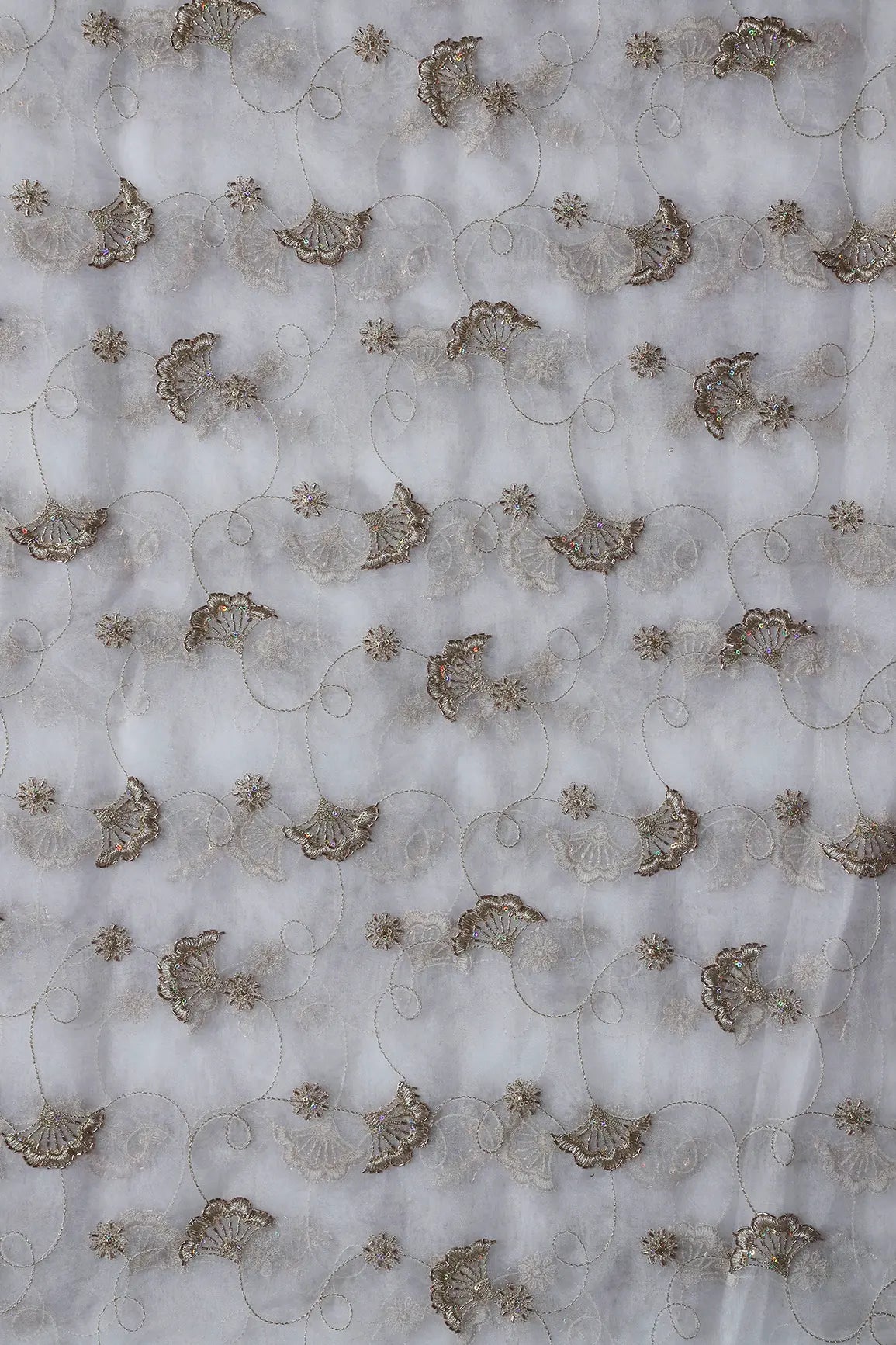 AIzaSyBcstauz-XMPRhEY21AUzeo032pxrXB5Ug - Gold Zari With Beads Beautiful Floral Embroidery On Dyeable White Organza Fabric