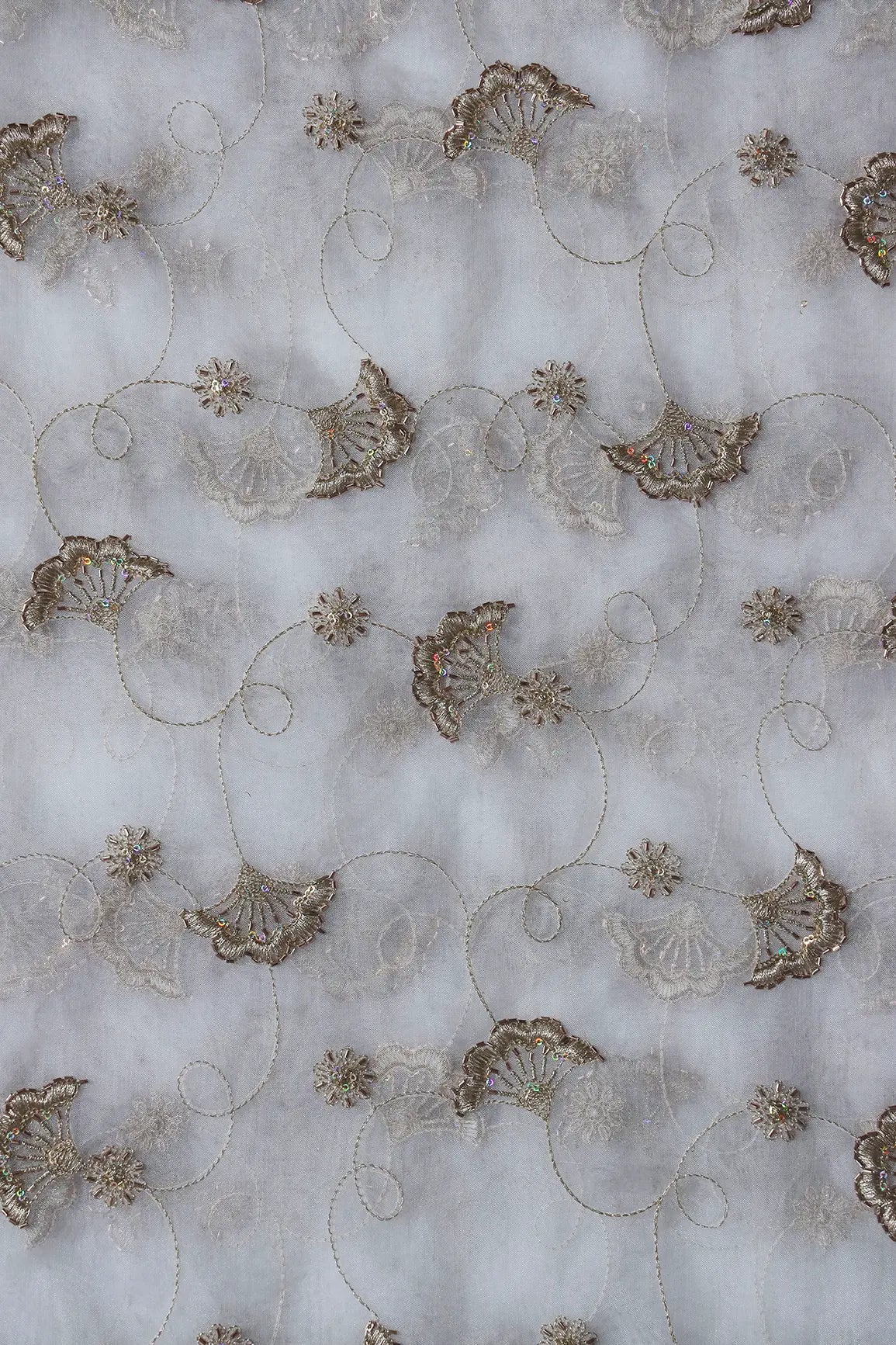 AIzaSyBcstauz-XMPRhEY21AUzeo032pxrXB5Ug - Gold Zari With Beads Beautiful Floral Embroidery On Dyeable White Organza Fabric