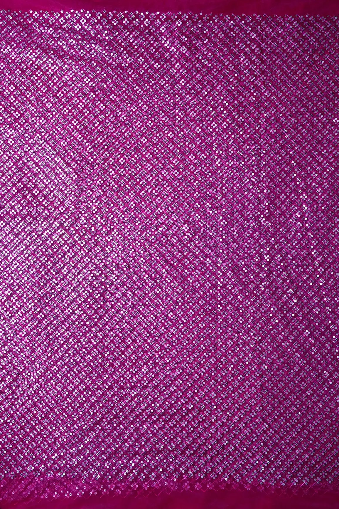 AIzaSyBcstauz-XMPRhEY21AUzeo032pxrXB5Ug - Fuchsia Thread With Gold Sequins Small Checks Embroidery On Fuchsia Soft Net Fabric