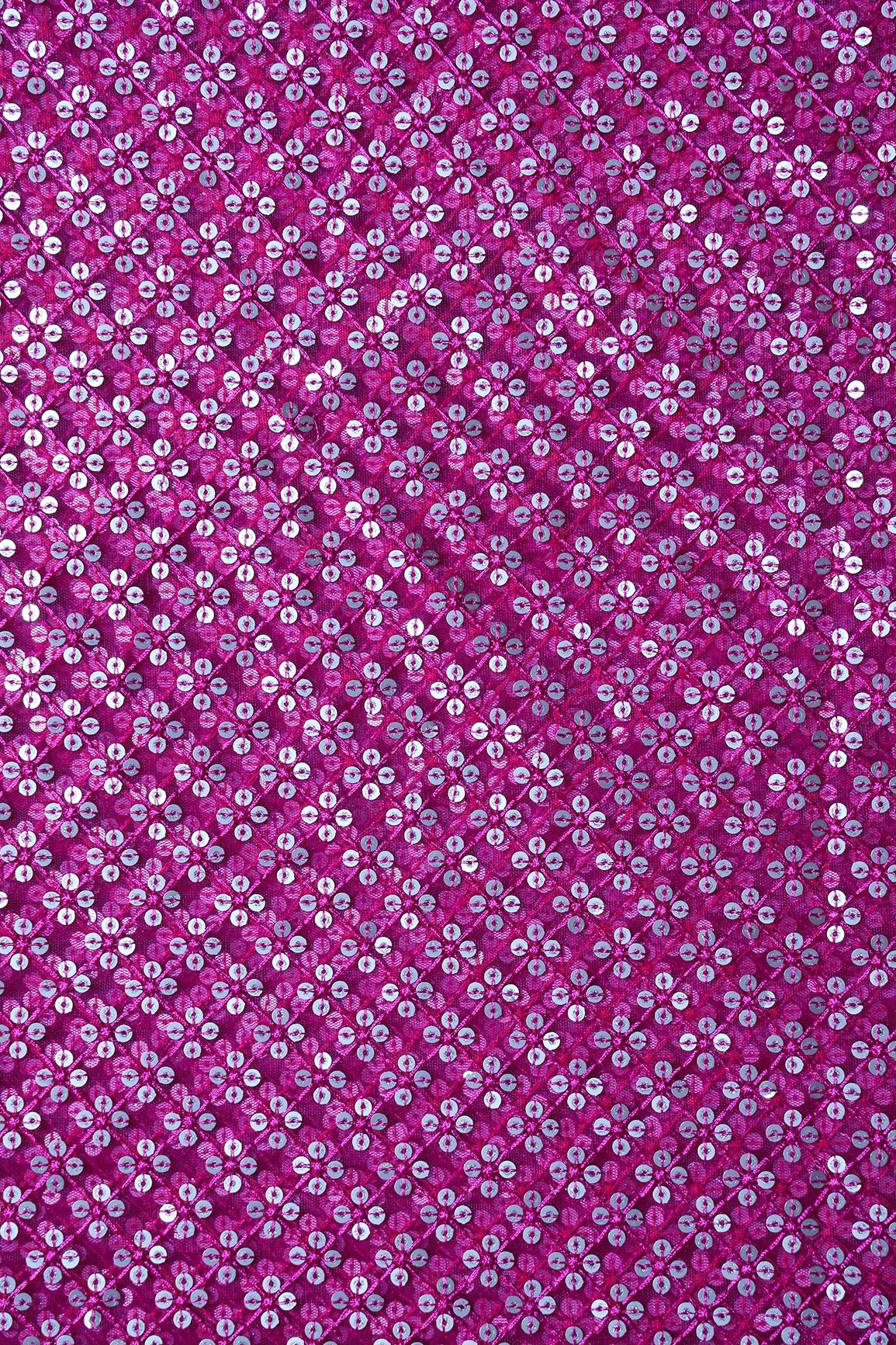 AIzaSyBcstauz-XMPRhEY21AUzeo032pxrXB5Ug - Fuchsia Thread With Gold Sequins Small Checks Embroidery On Fuchsia Soft Net Fabric