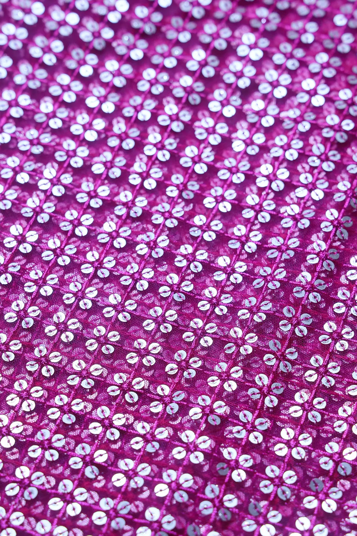 AIzaSyBcstauz-XMPRhEY21AUzeo032pxrXB5Ug - Fuchsia Thread With Gold Sequins Small Checks Embroidery On Fuchsia Soft Net Fabric